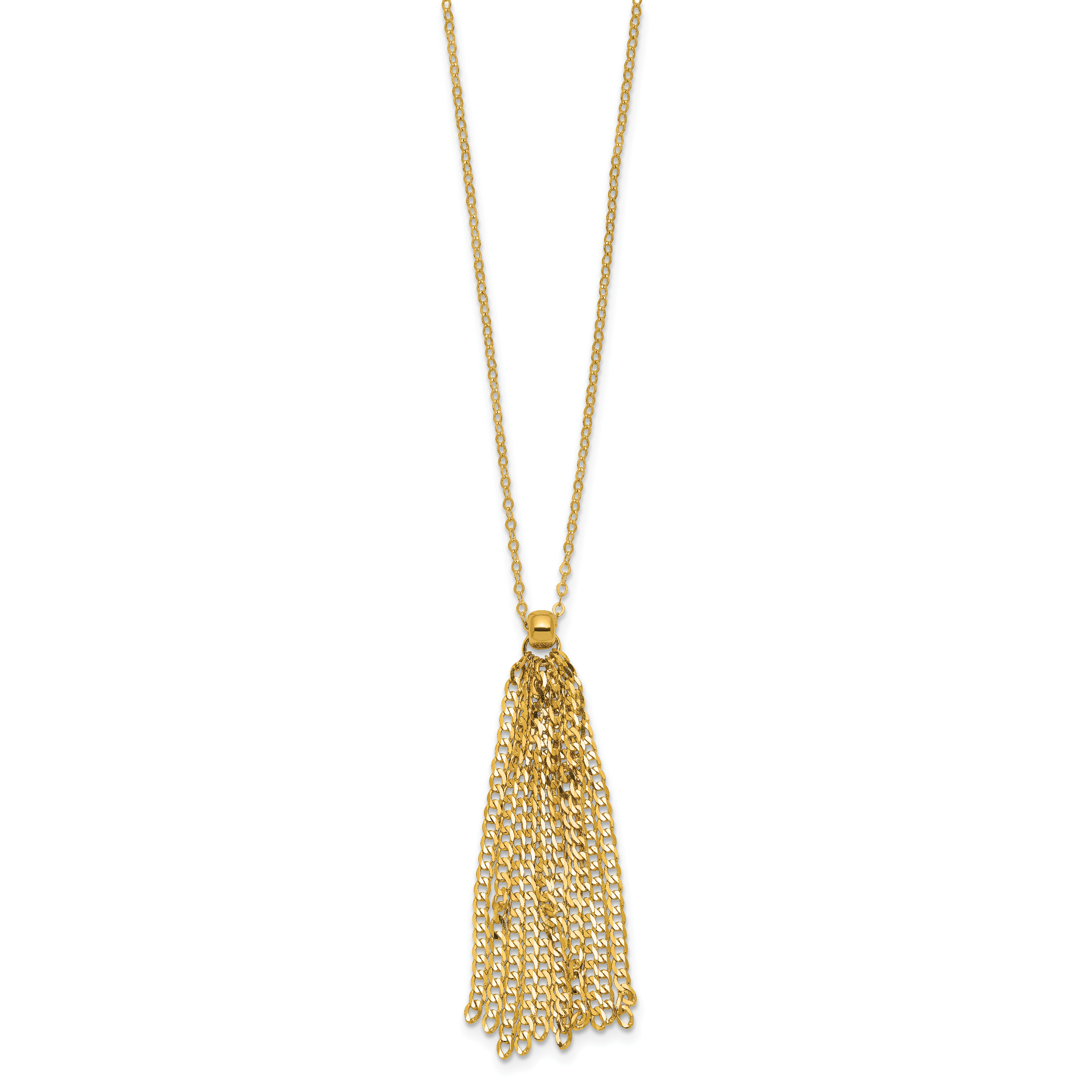 14K Polished Fancy Curb Link Tassel w/ 2in Ext. Necklace Secondary image