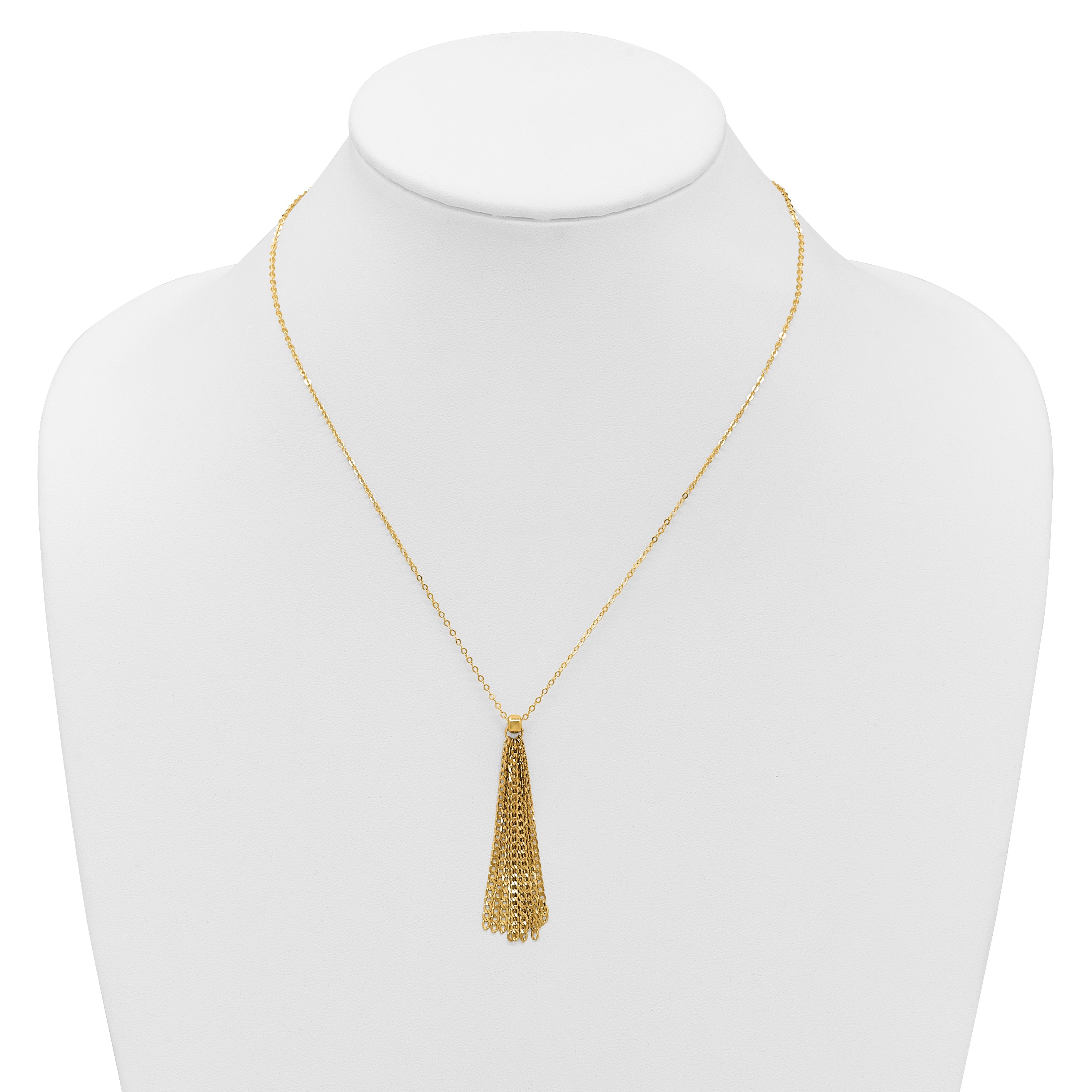 14K Polished Fancy Curb Link Tassel w/ 2in Ext. Necklace