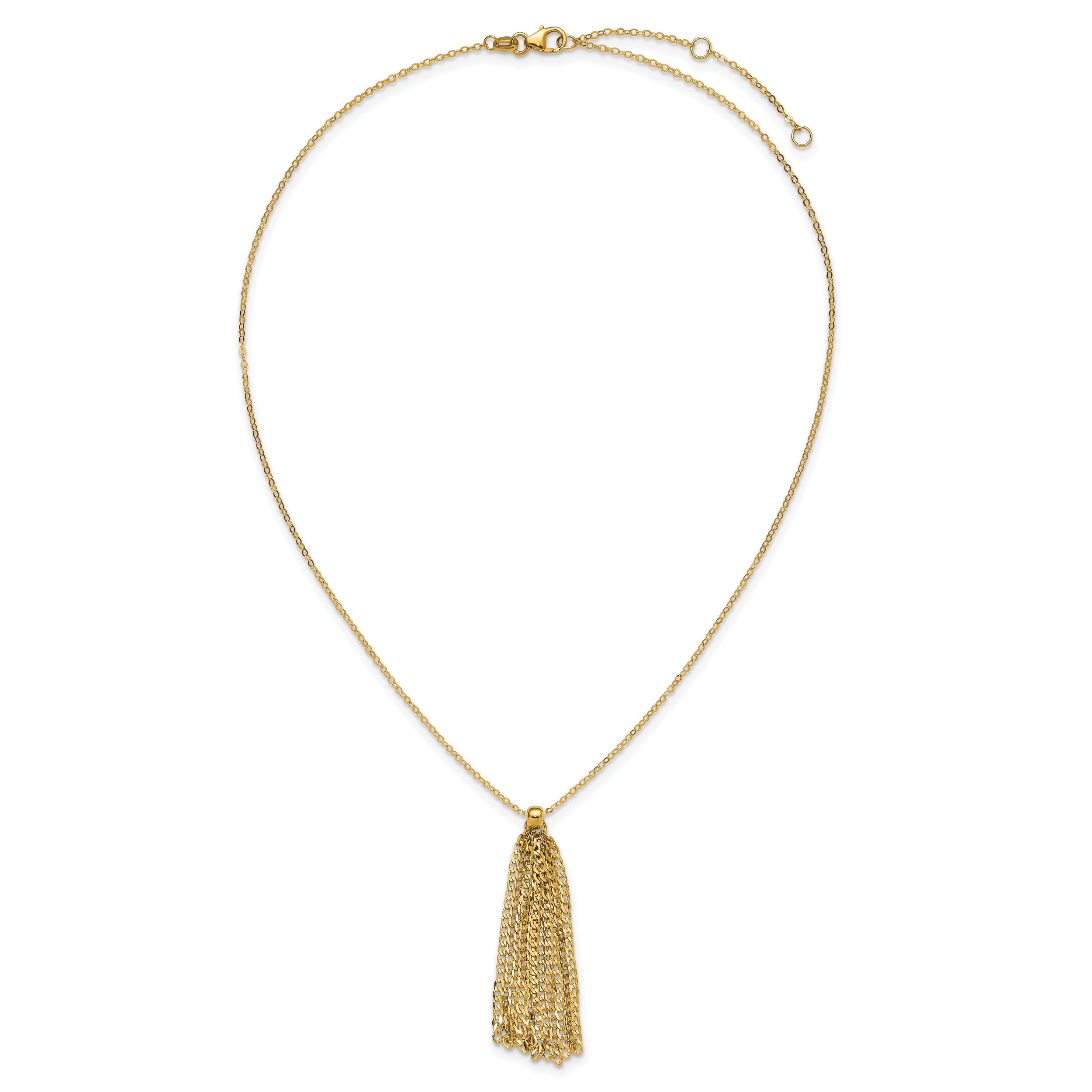 14K Polished Fancy Curb Link Tassel w/ 2in Ext. Necklace