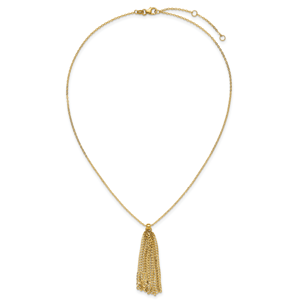 14K Polished Fancy Curb Link Tassel w/ 2in Ext. Necklace