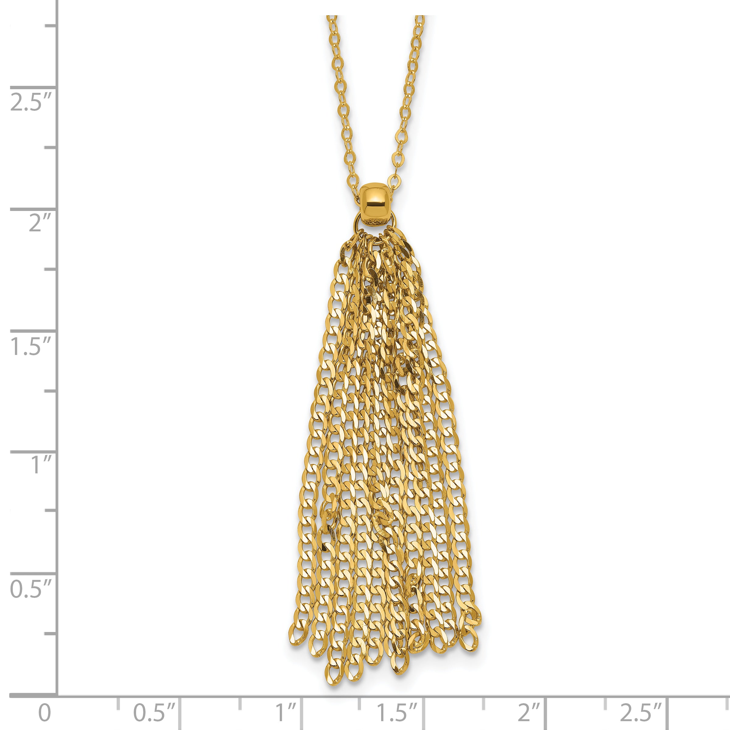14K Polished Fancy Curb Link Tassel w/ 2in Ext. Necklace
