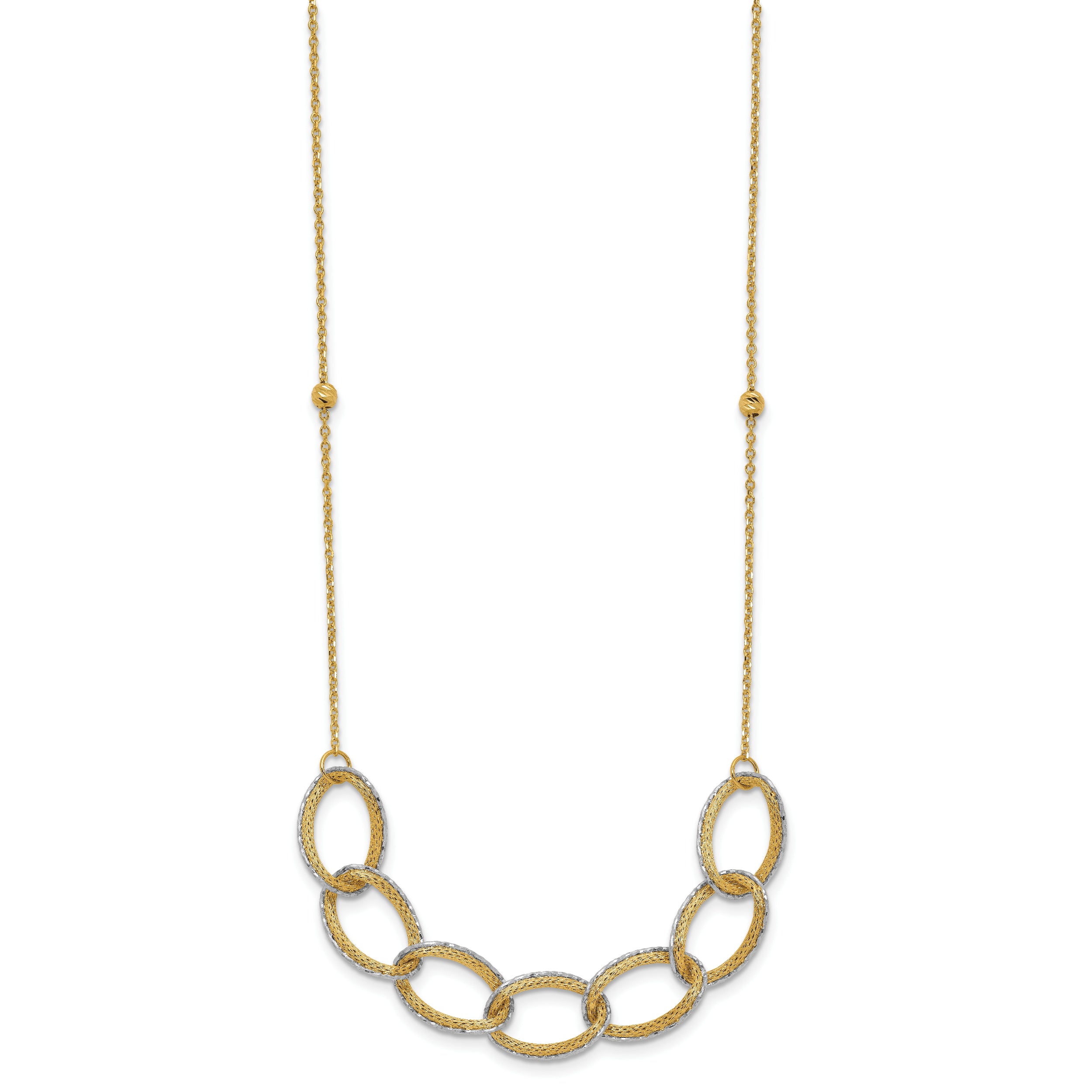 14K Two-tone Pol/Texture/Dia-cut Oval w/ 1in Ext. Necklace