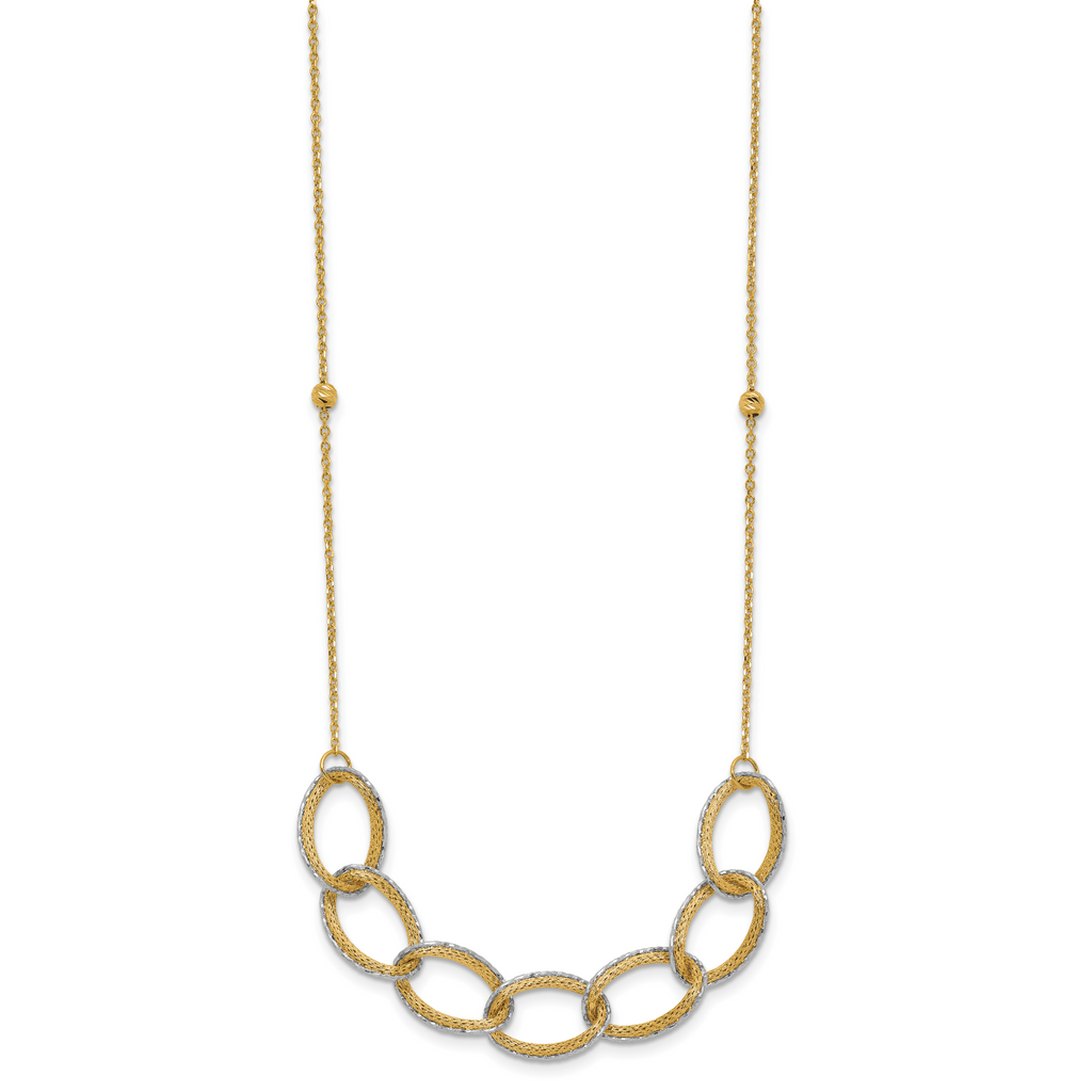 14K Two-tone Pol/Texture/Dia-cut Oval w/ 1in Ext. Necklace