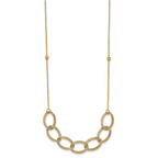 14K Two-tone Pol/Texture/Dia-cut Oval w/ 1in Ext. Necklace