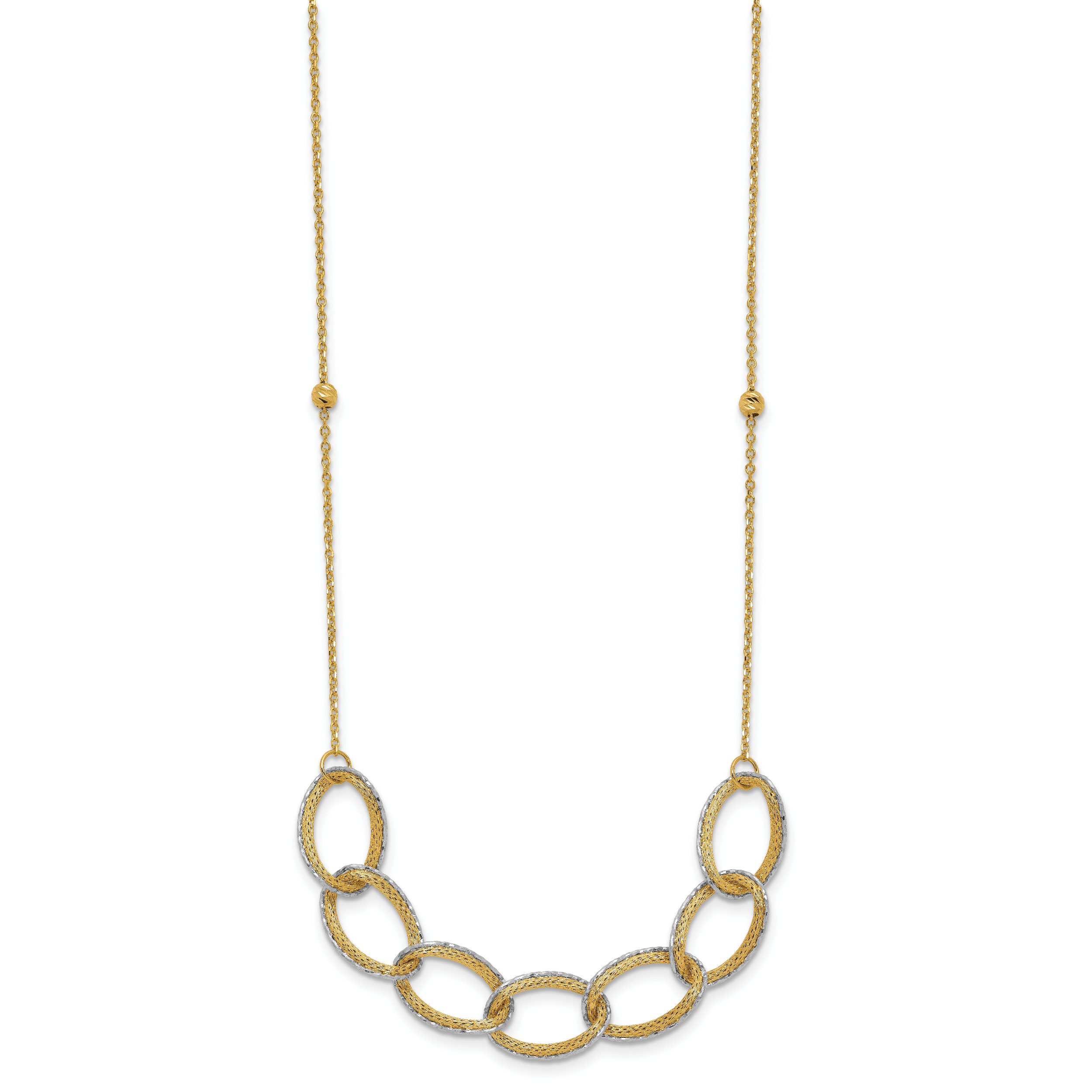 14K Two-tone Pol/Texture/Dia-cut Oval w/ 1in Ext. Necklace