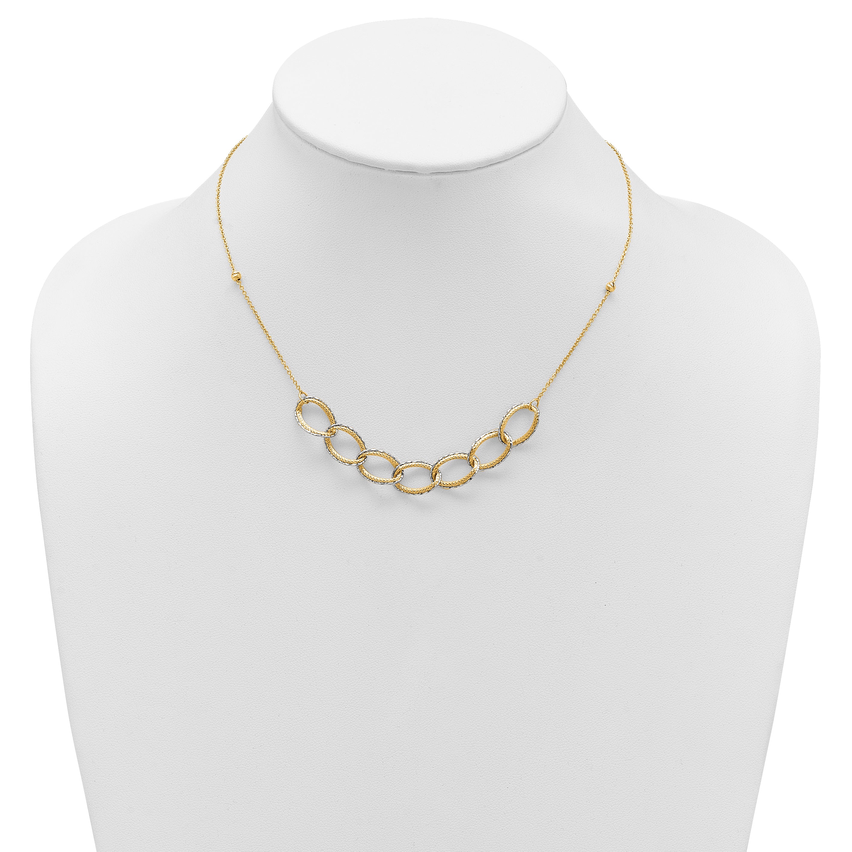 14K Two-tone Pol/Texture/Dia-cut Oval w/ 1in Ext. Necklace