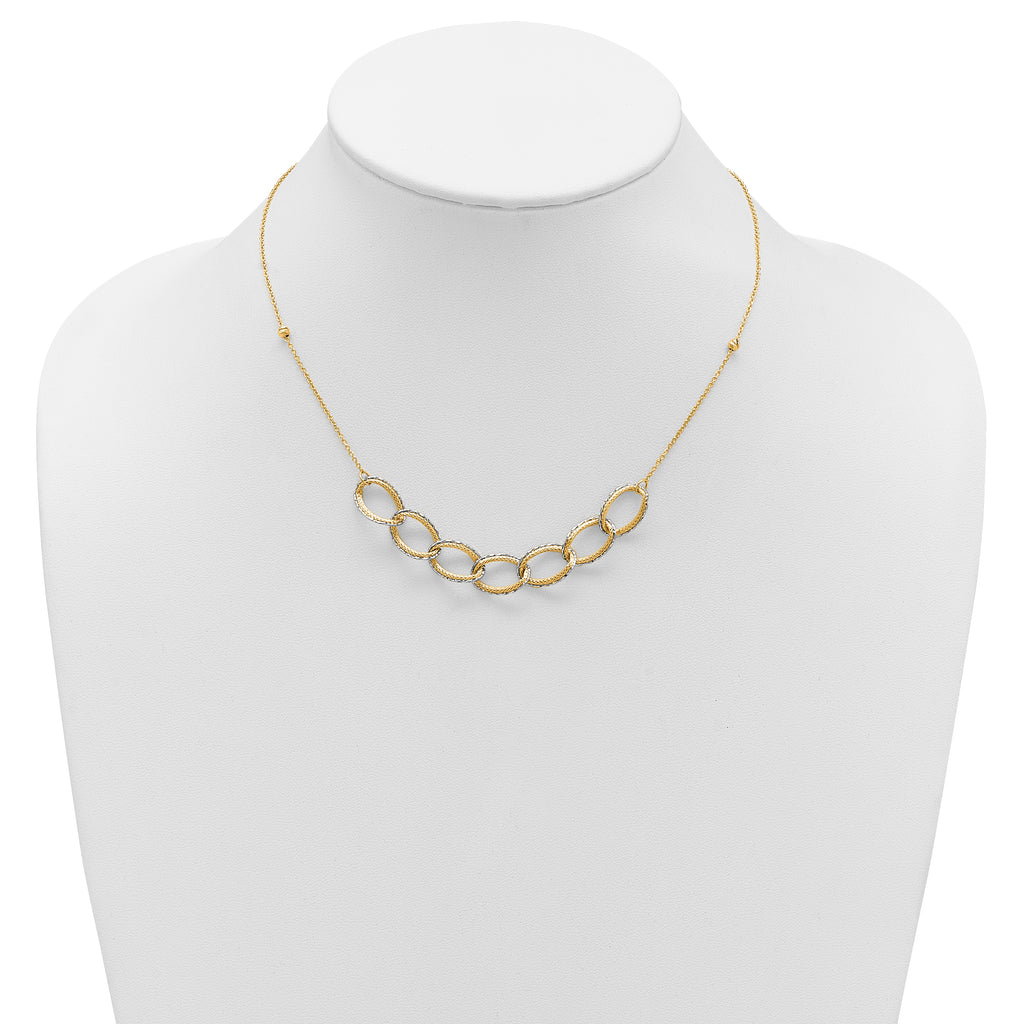 14K Two-tone Pol/Texture/Dia-cut Oval w/ 1in Ext. Necklace