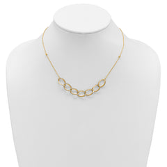 14K Two-tone Pol/Texture/Dia-cut Oval w/ 1in Ext. Necklace