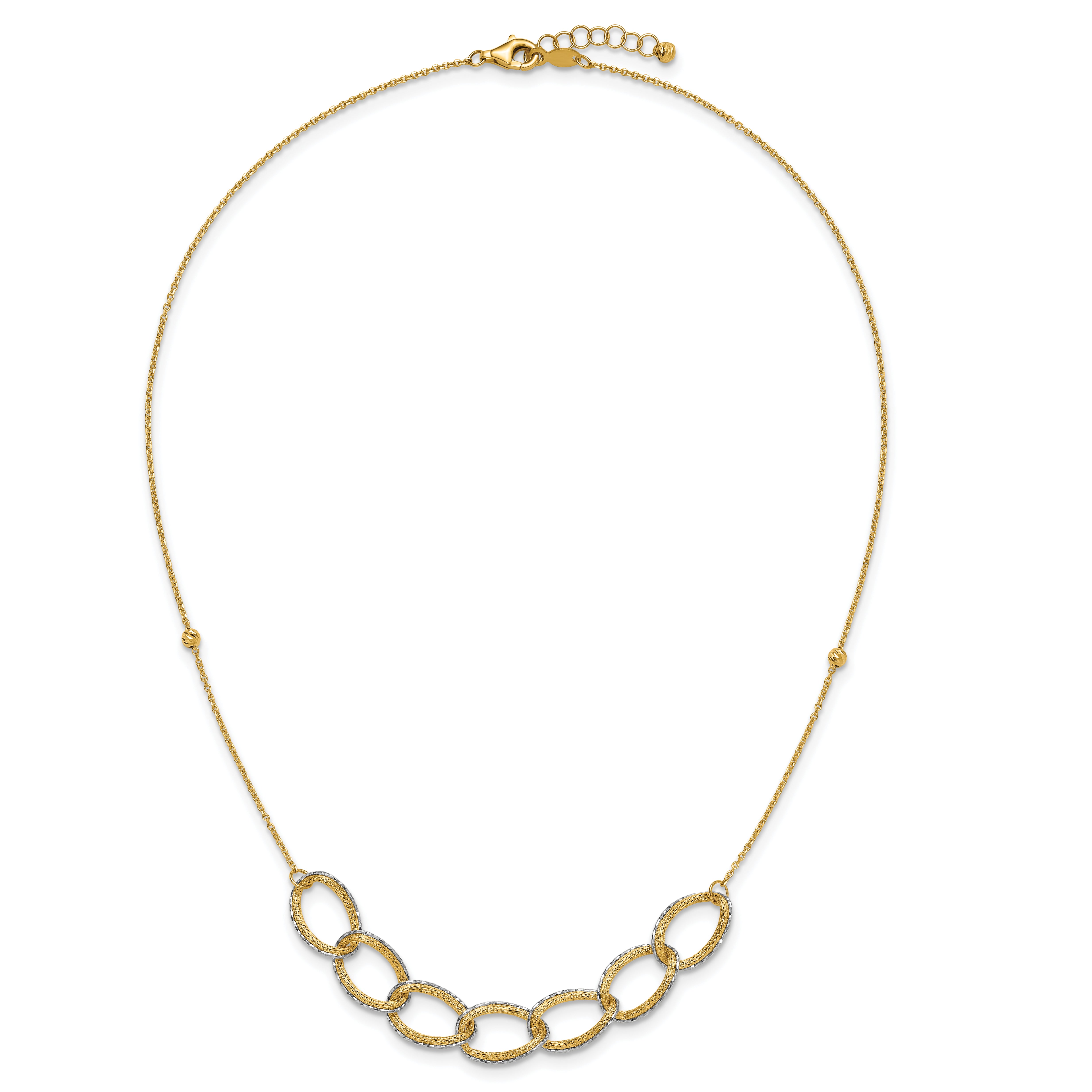 14K Two-tone Pol/Texture/Dia-cut Oval w/ 1in Ext. Necklace