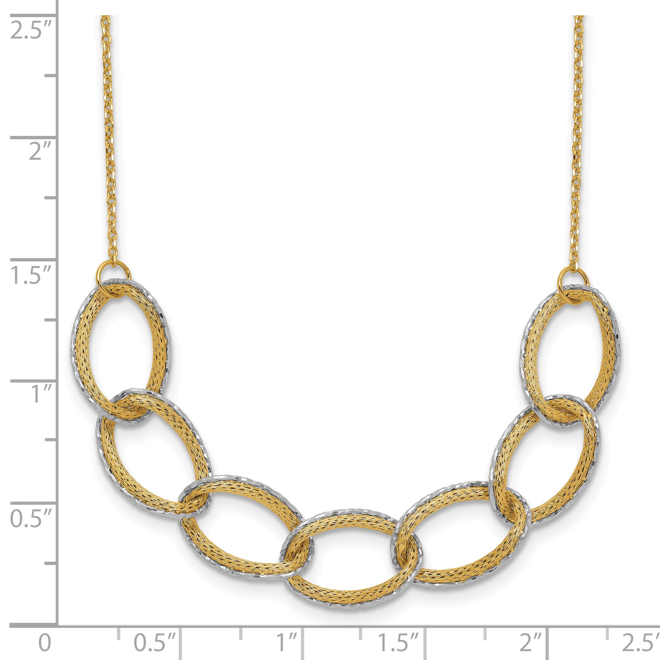 14K Two-tone Pol/Texture/Dia-cut Oval w/ 1in Ext. Necklace