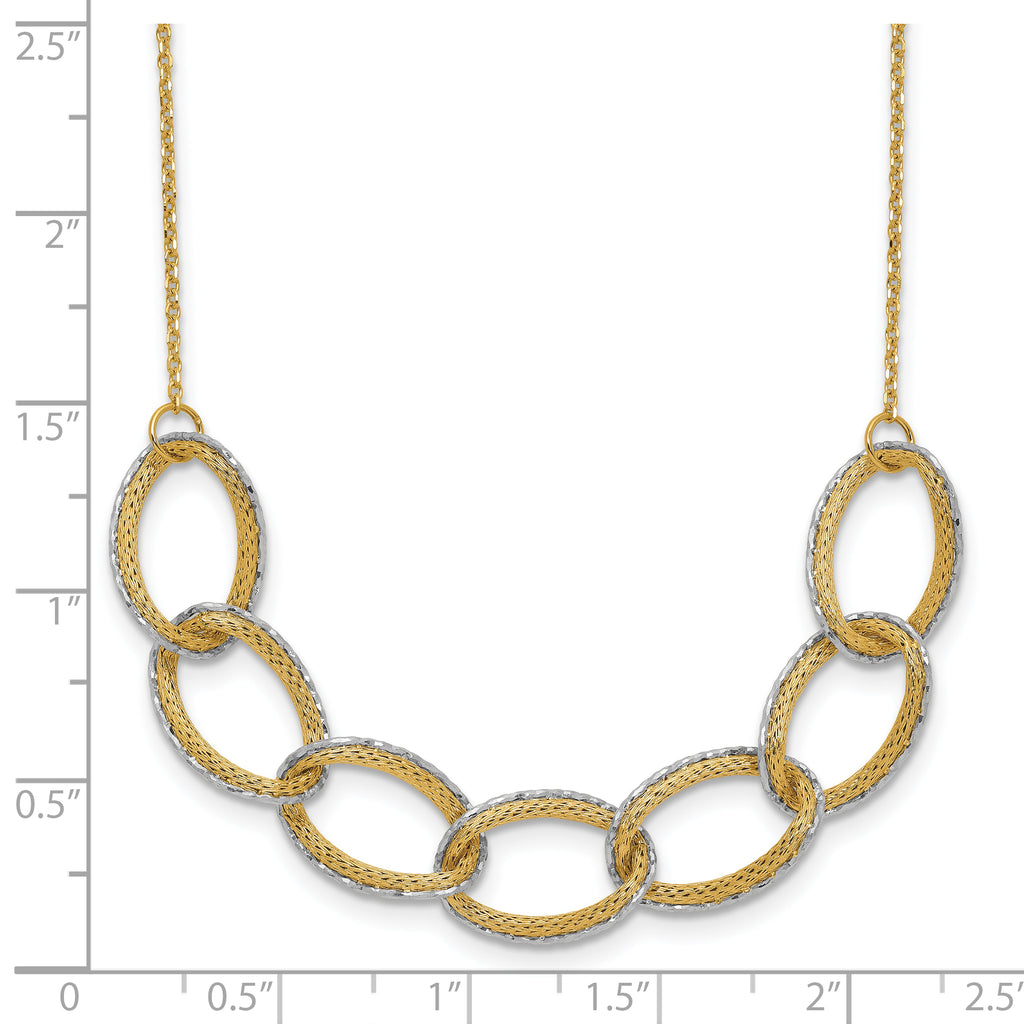 14K Two-tone Pol/Texture/Dia-cut Oval w/ 1in Ext. Necklace