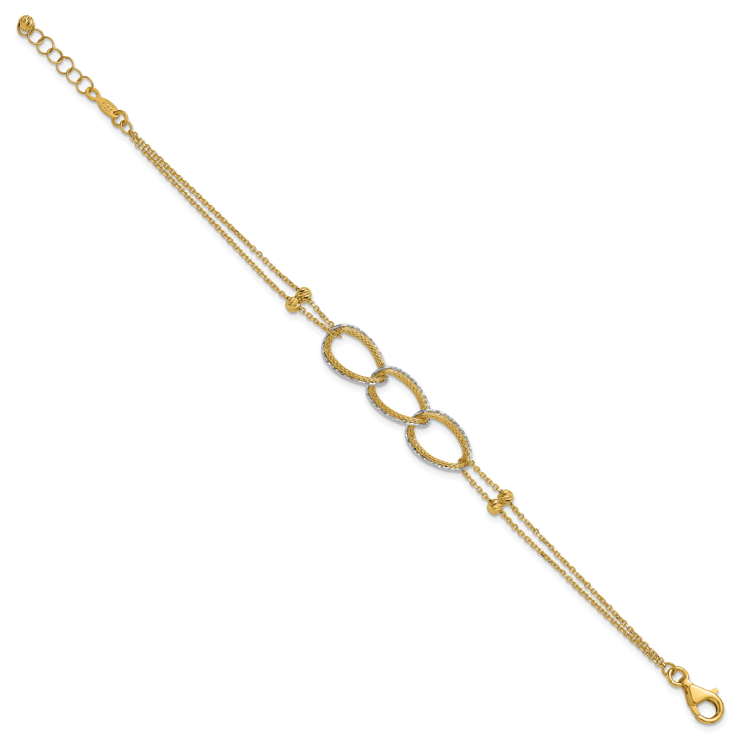 14KTT Pol/Texture/Dia-cut 2-Strand Oval w/.5in Ext. Bracelet Secondary image