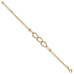 14KTT Pol/Texture/Dia-cut 2-Strand Oval w/.5in Ext. Bracelet