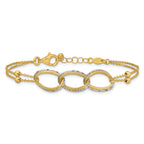 14KTT Pol/Texture/Dia-cut 2-Strand Oval w/.5in Ext. Bracelet