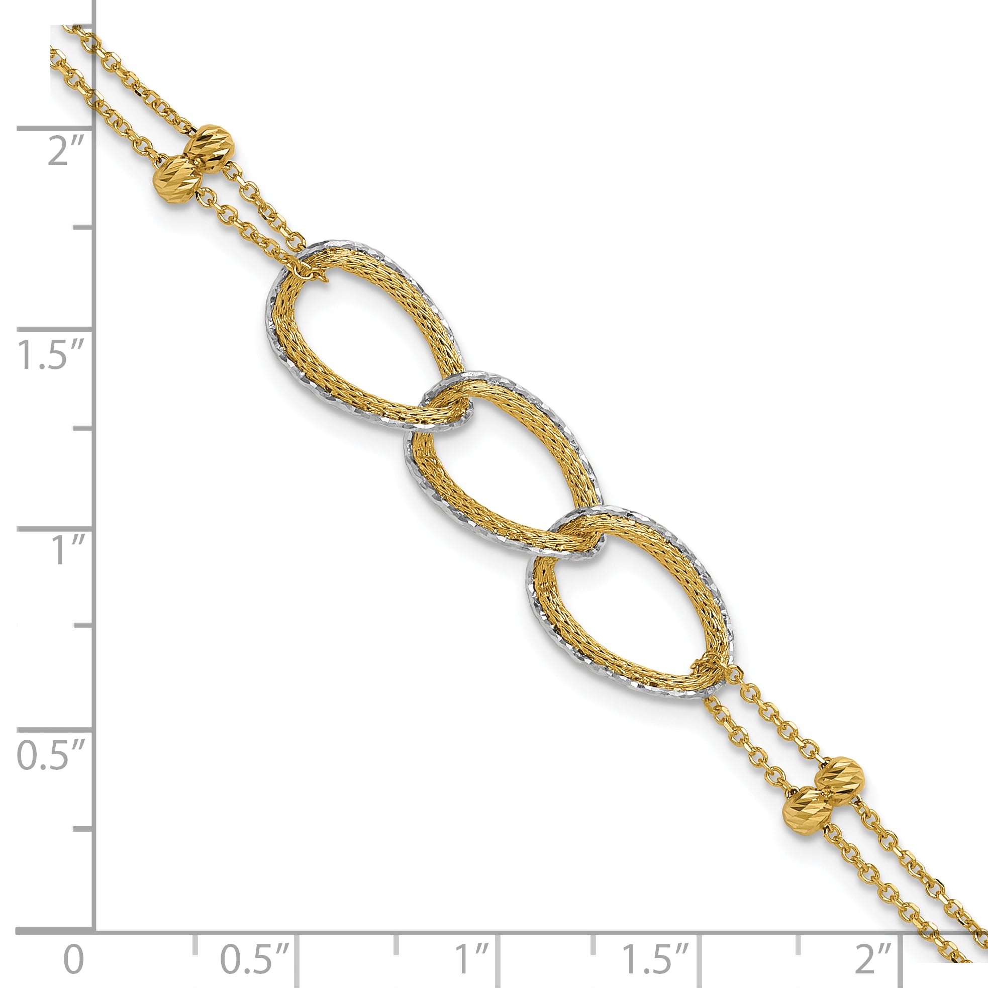 14KTT Pol/Texture/Dia-cut 2-Strand Oval w/.5in Ext. Bracelet