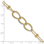 14KTT Pol/Texture/Dia-cut 2-Strand Oval w/.5in Ext. Bracelet