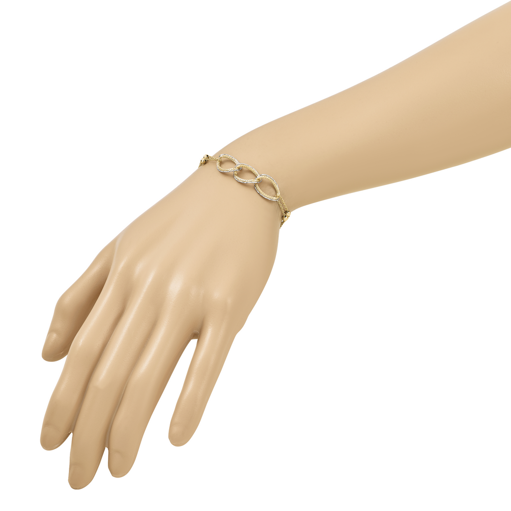 14KTT Pol/Texture/Dia-cut 2-Strand Oval w/.5in Ext. Bracelet