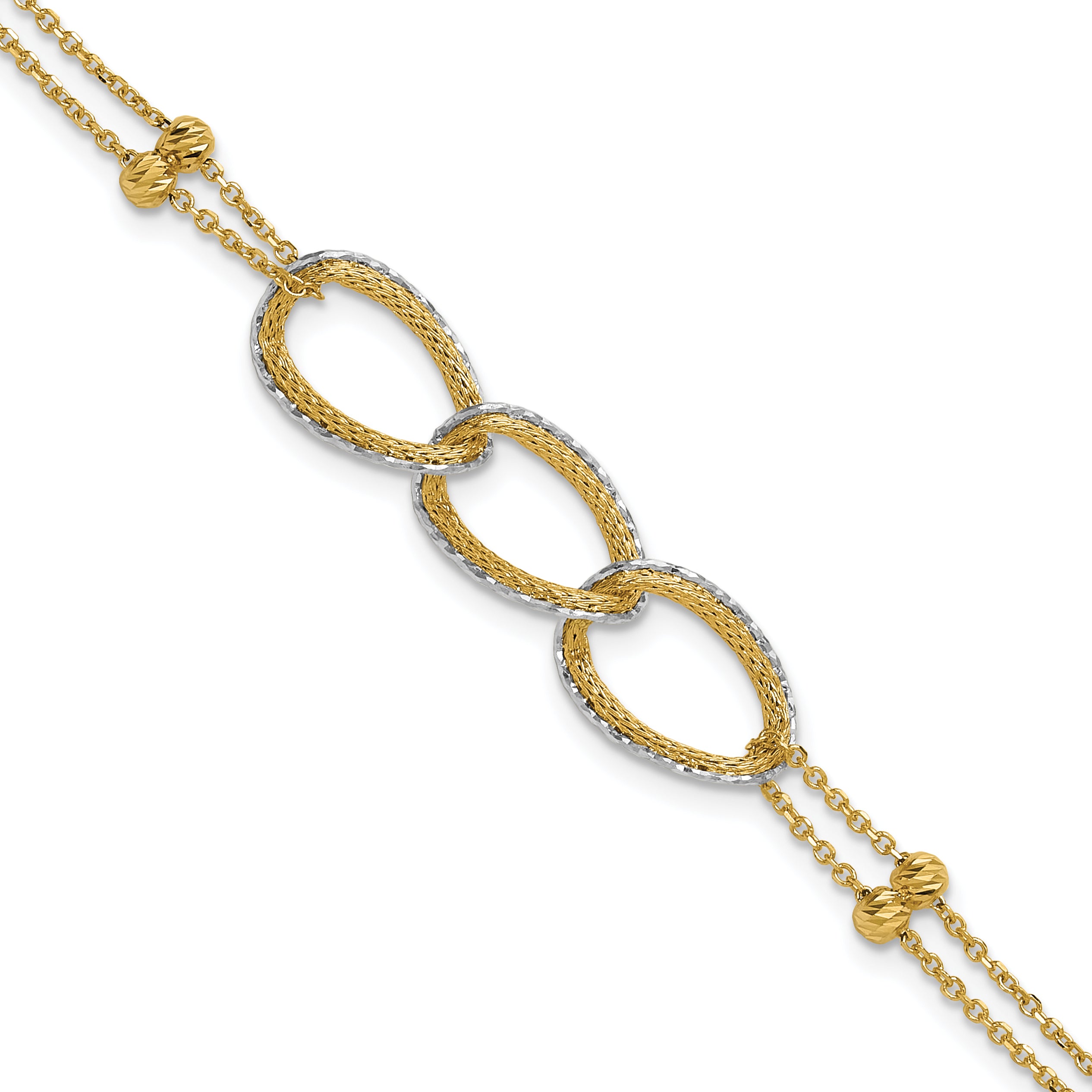 14KTT Pol/Texture/Dia-cut 2-Strand Oval w/.5in Ext. Bracelet Main image
