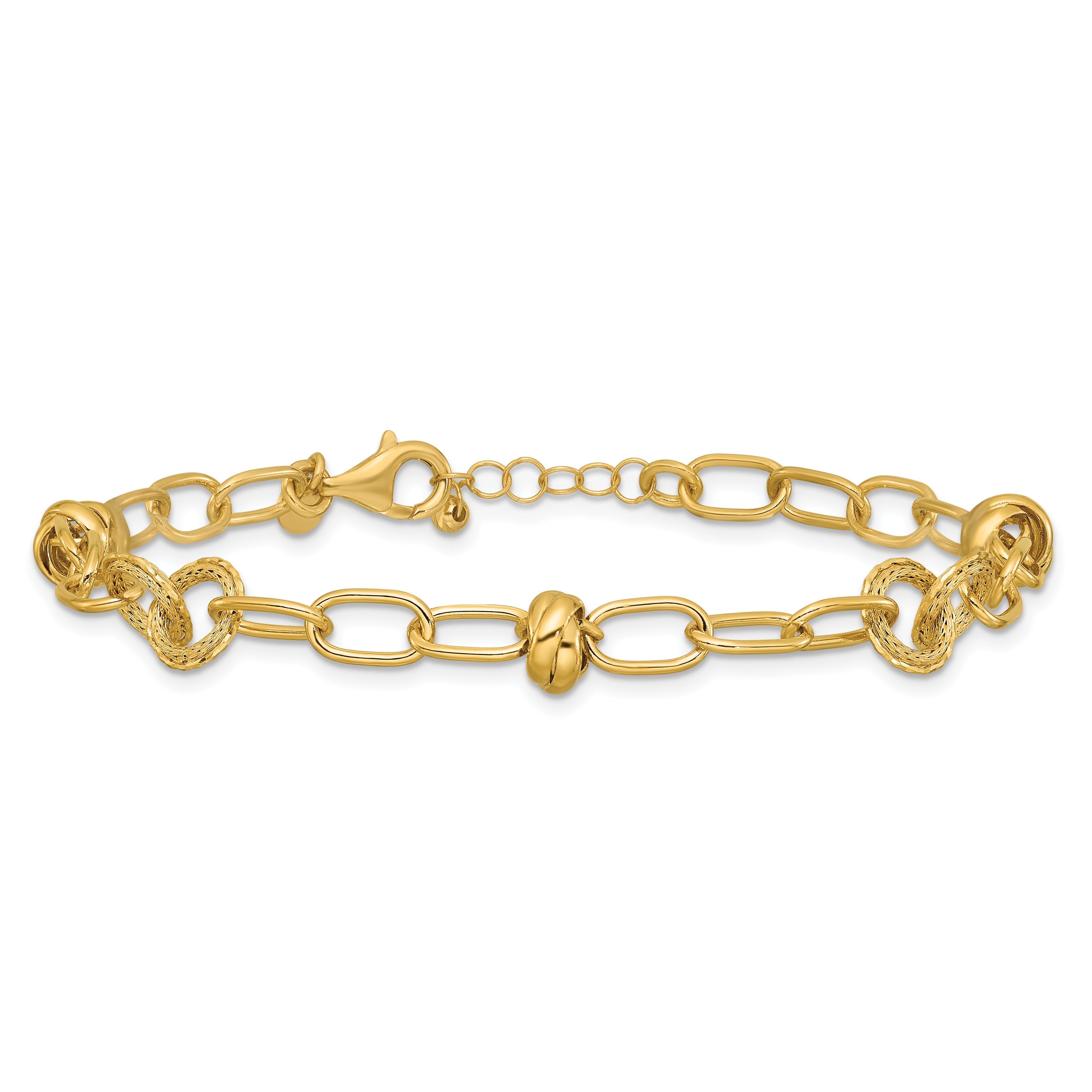 14K  Polished/Texture/Dia-cut Fancy w/.75in Ext. Bracelet