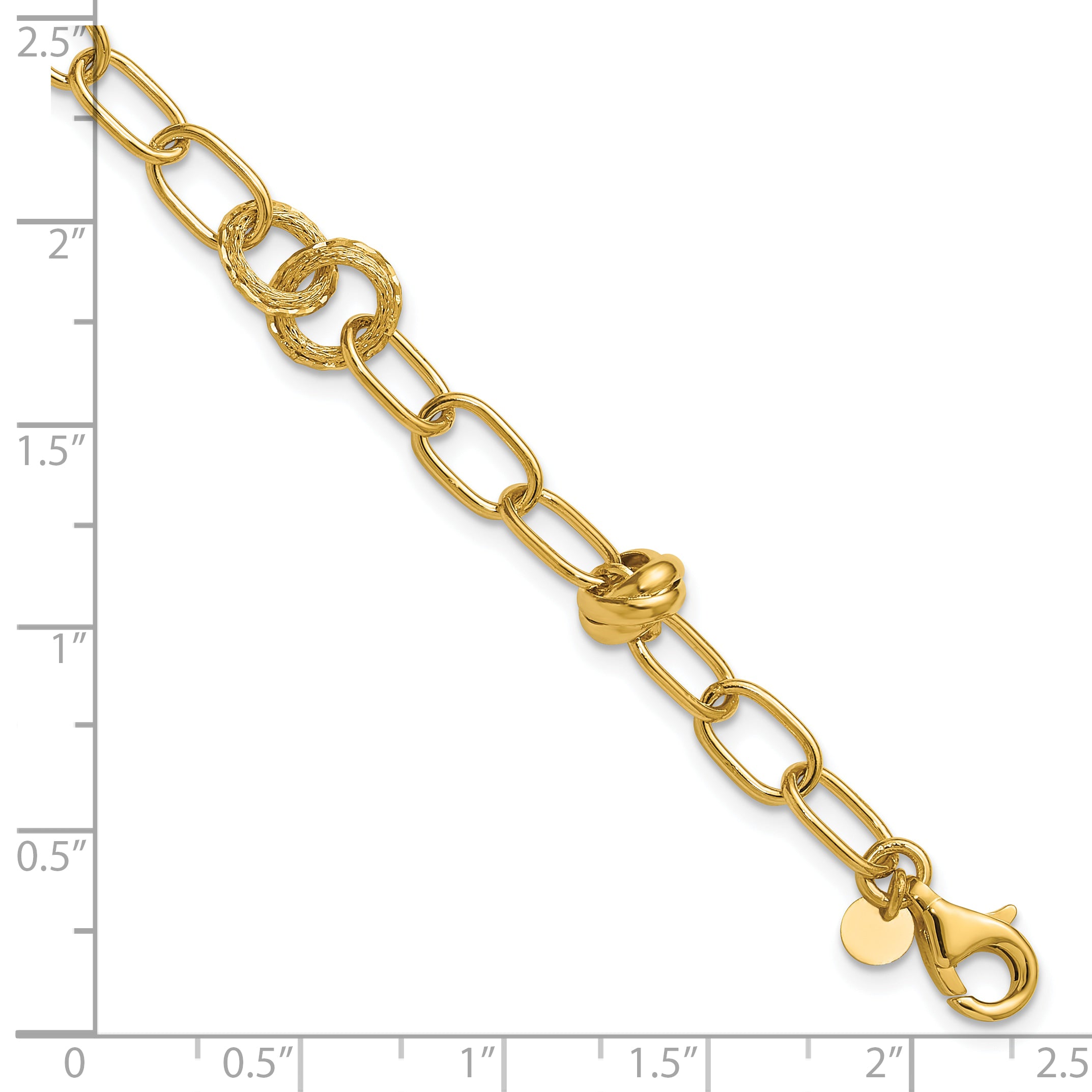 14K  Polished/Texture/Dia-cut Fancy w/.75in Ext. Bracelet