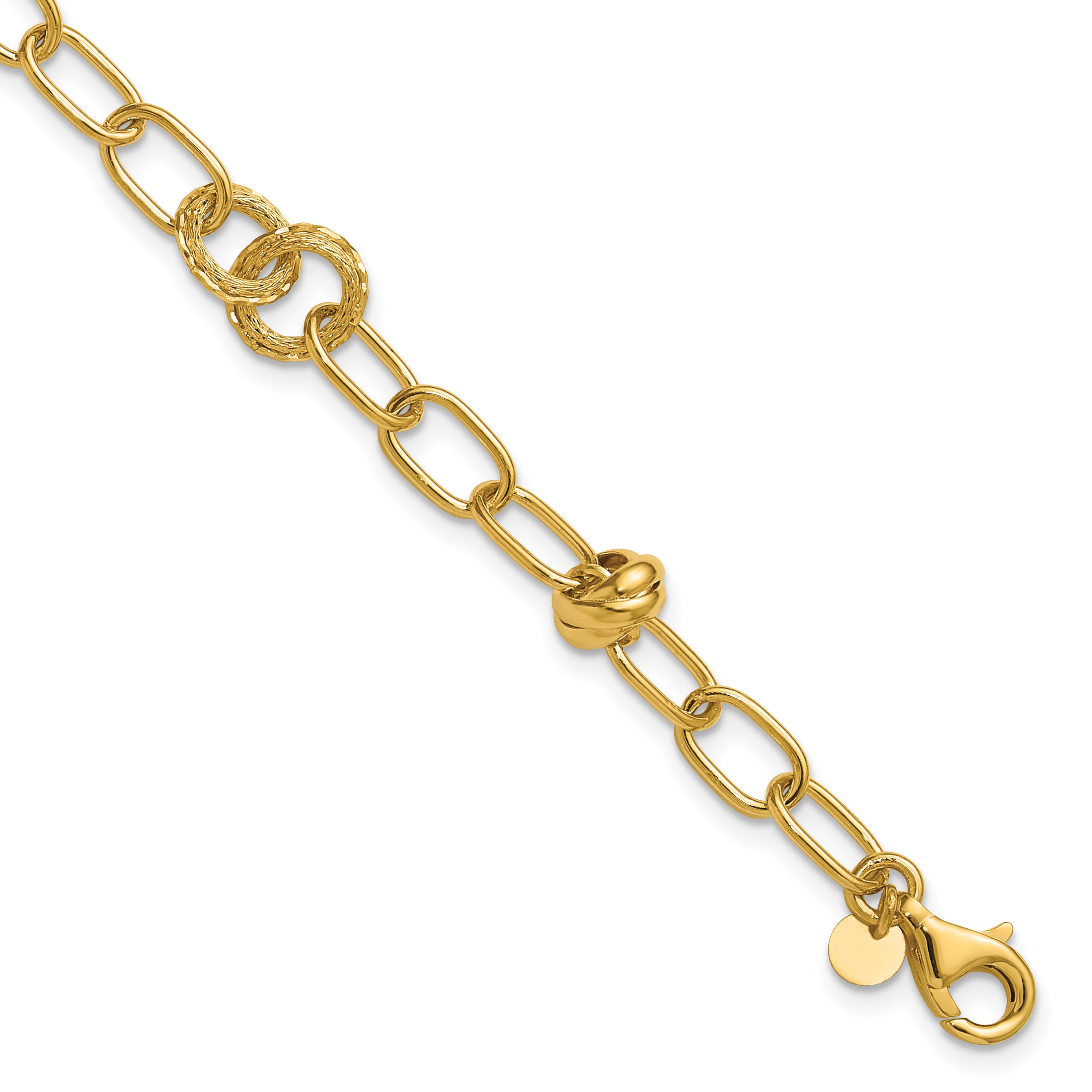 14K  Polished/Texture/Dia-cut Fancy w/.75in Ext. Bracelet Main image