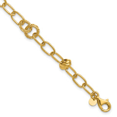 14K  Polished/Texture/Dia-cut Fancy w/.75in Ext. Bracelet