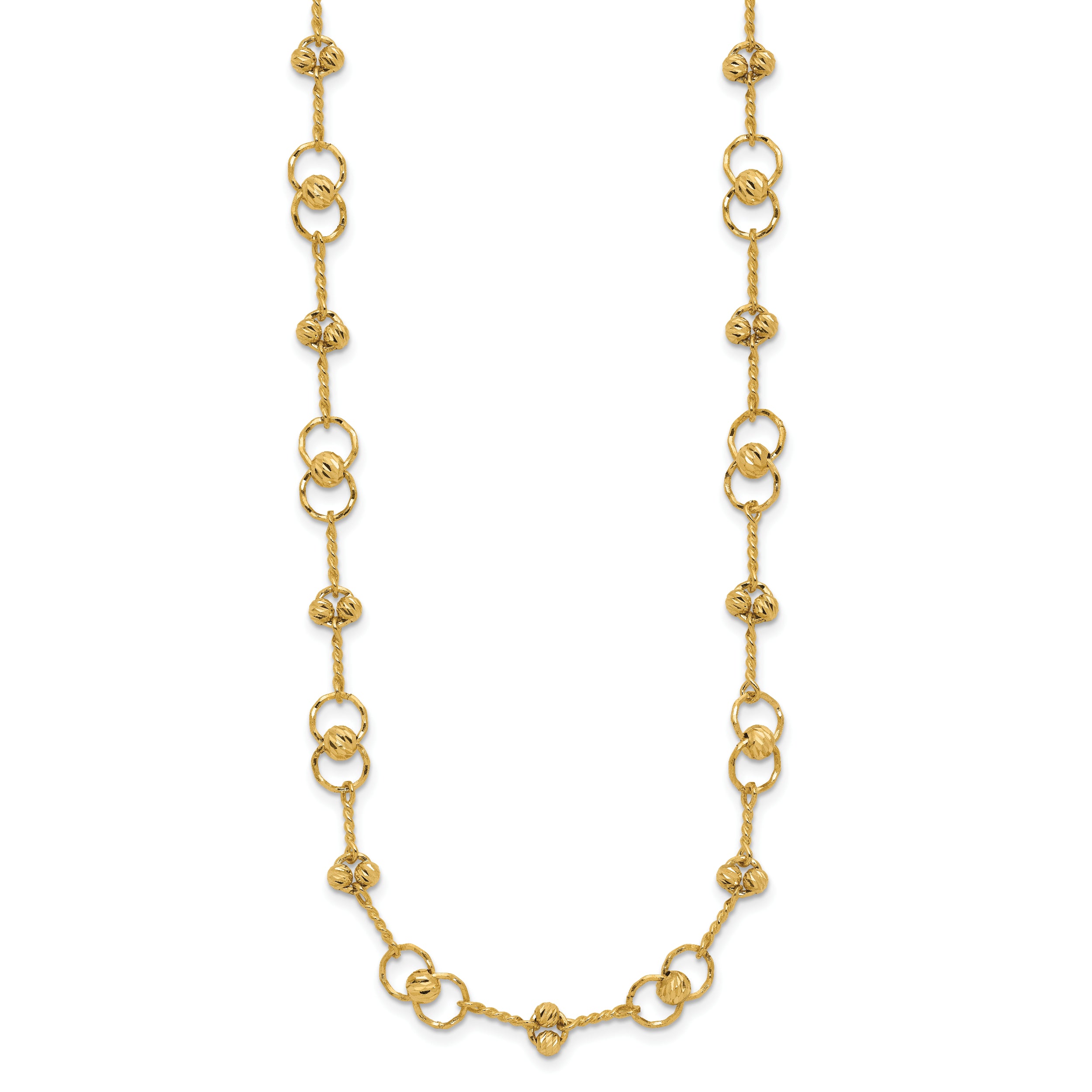 14K Polished/Dia-cut Twisted Circles w/ 1in Ext. Necklace