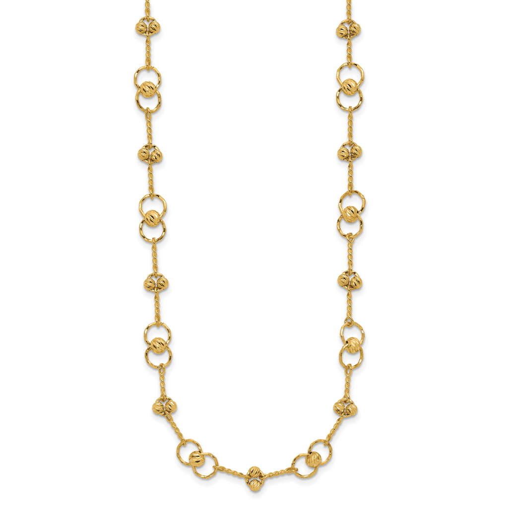 14K Polished/Dia-cut Twisted Circles w/ 1in Ext. Necklace