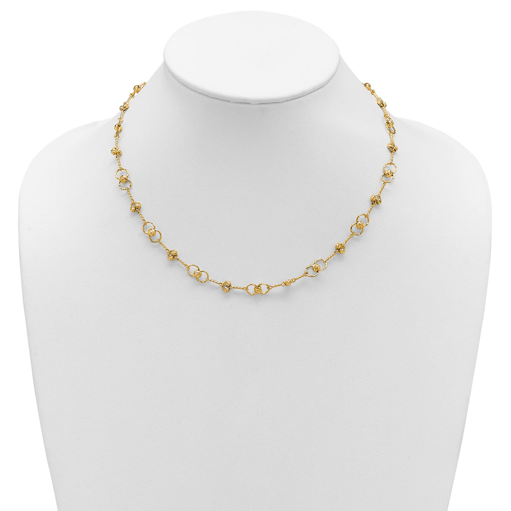 14K Polished/Dia-cut Twisted Circles w/ 1in Ext. Necklace