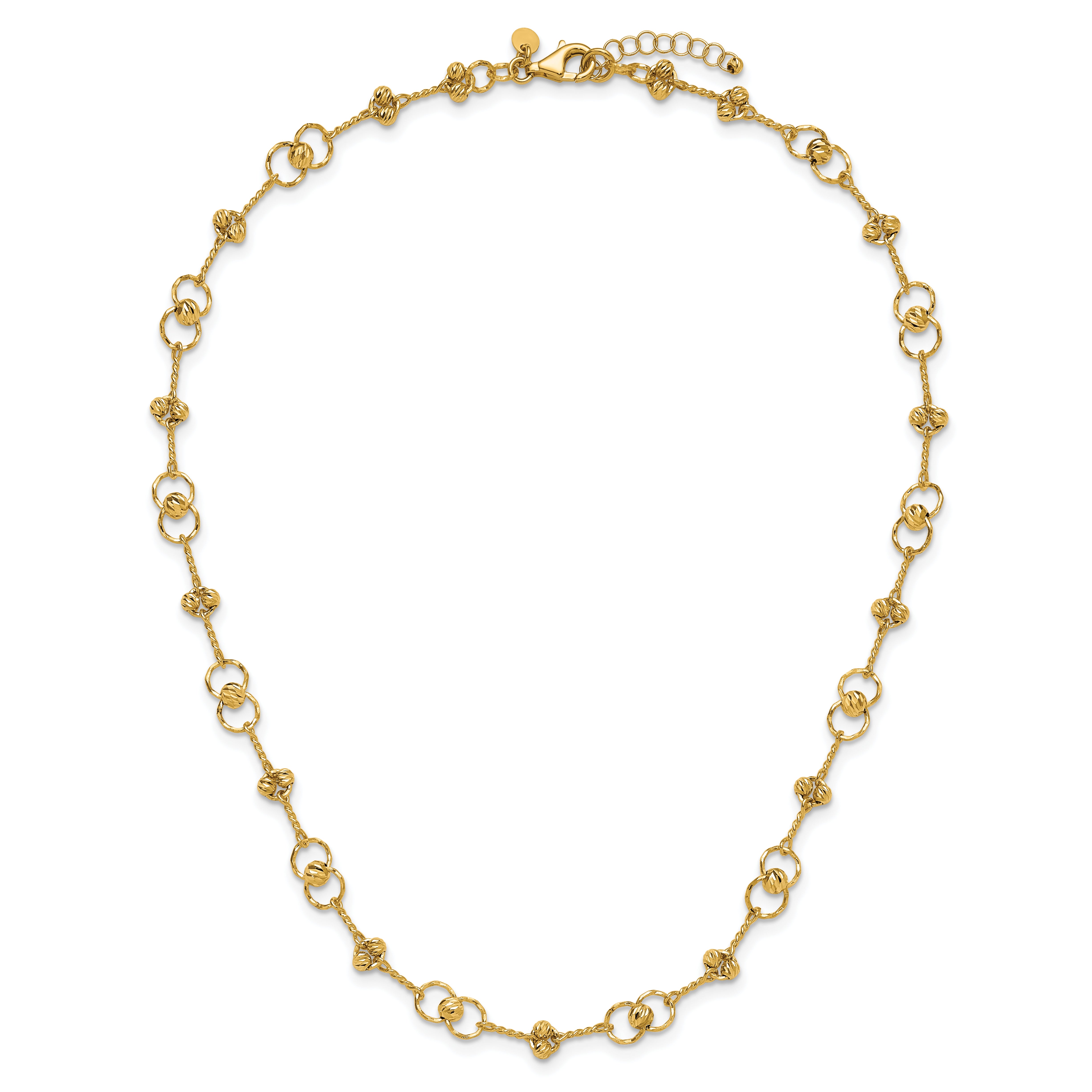 14K Polished/Dia-cut Twisted Circles w/ 1in Ext. Necklace