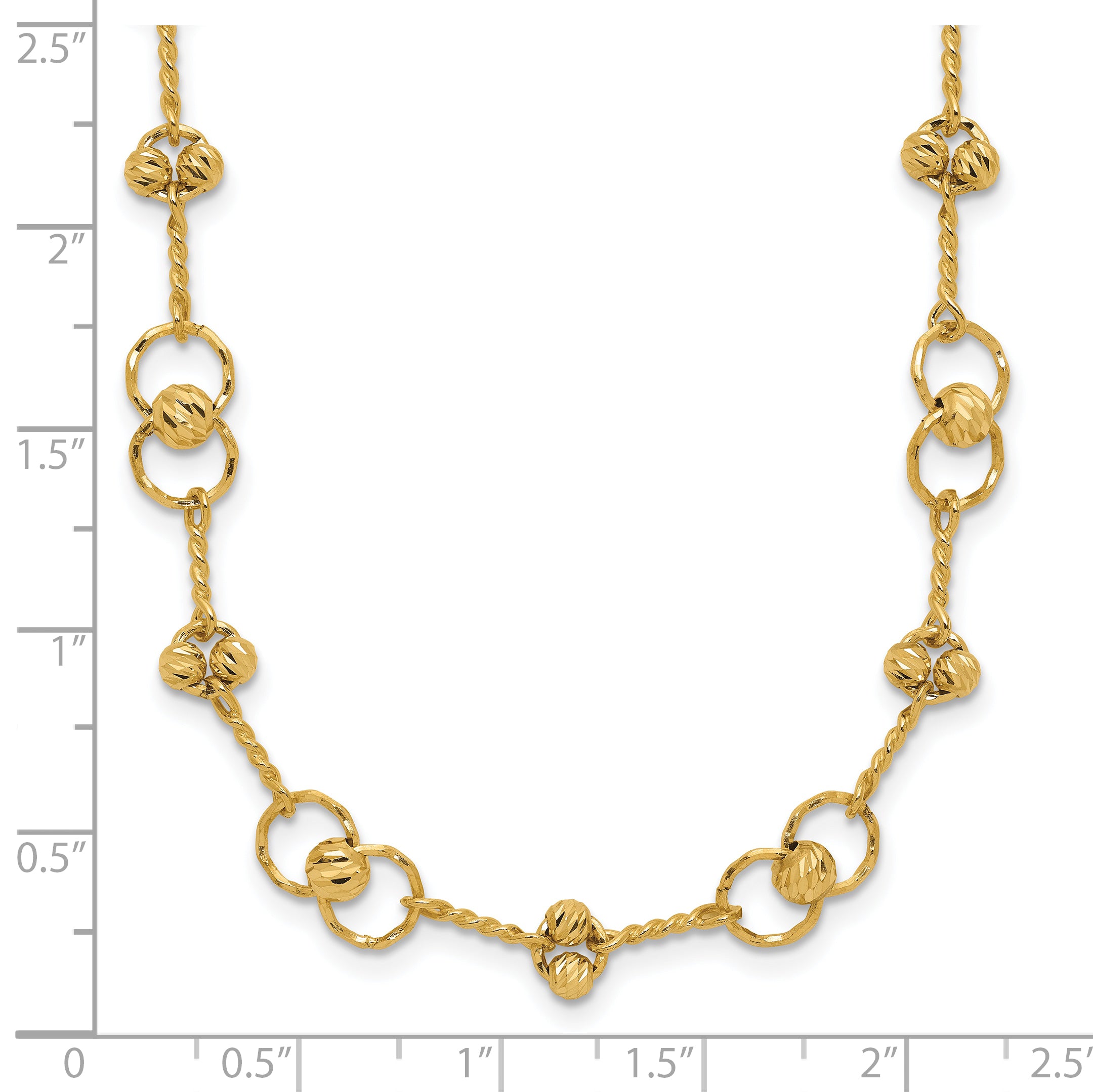 14K Polished/Dia-cut Twisted Circles w/ 1in Ext. Necklace