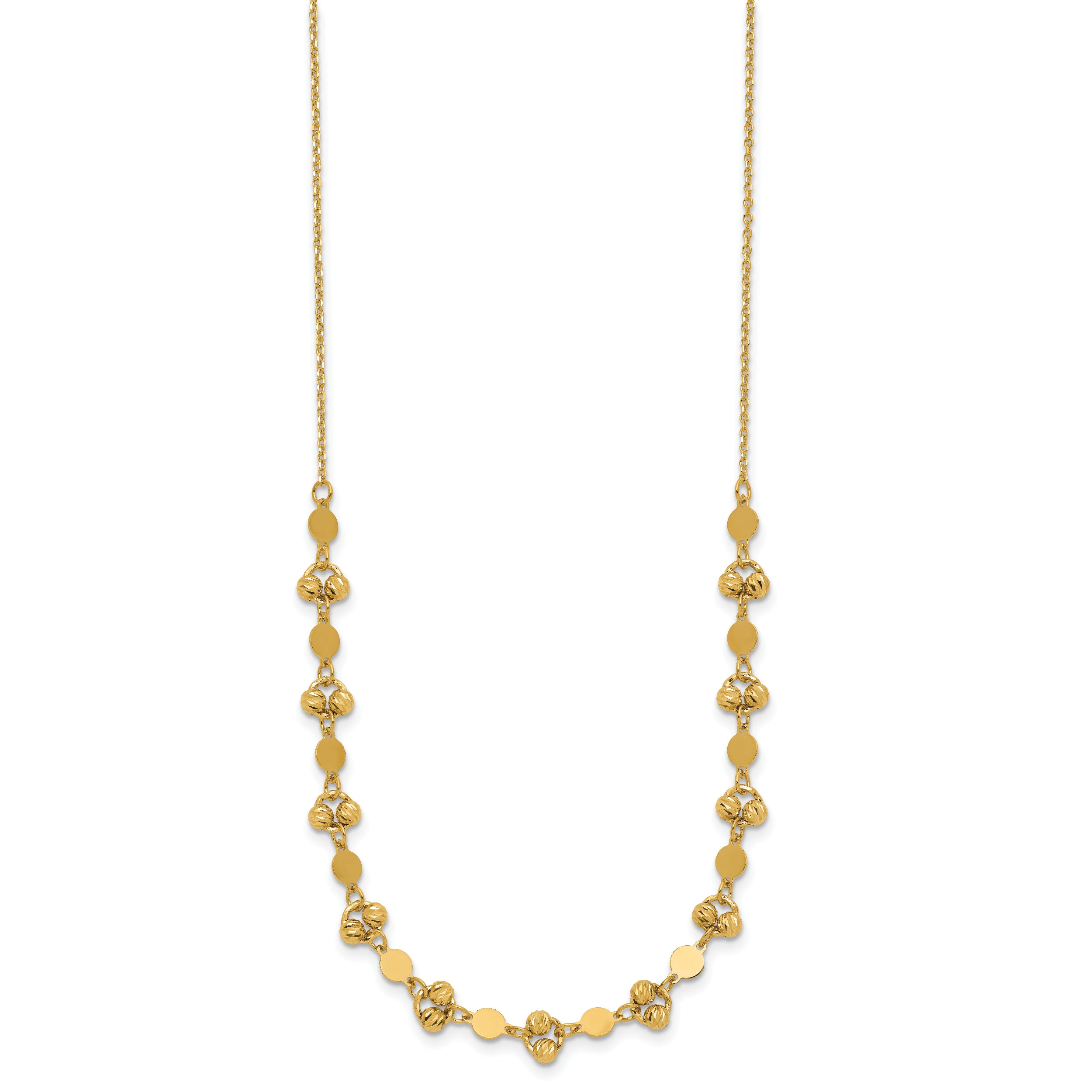 14K Polished D/C Beaded Fancy Circles w/ 1in Ext. Necklace