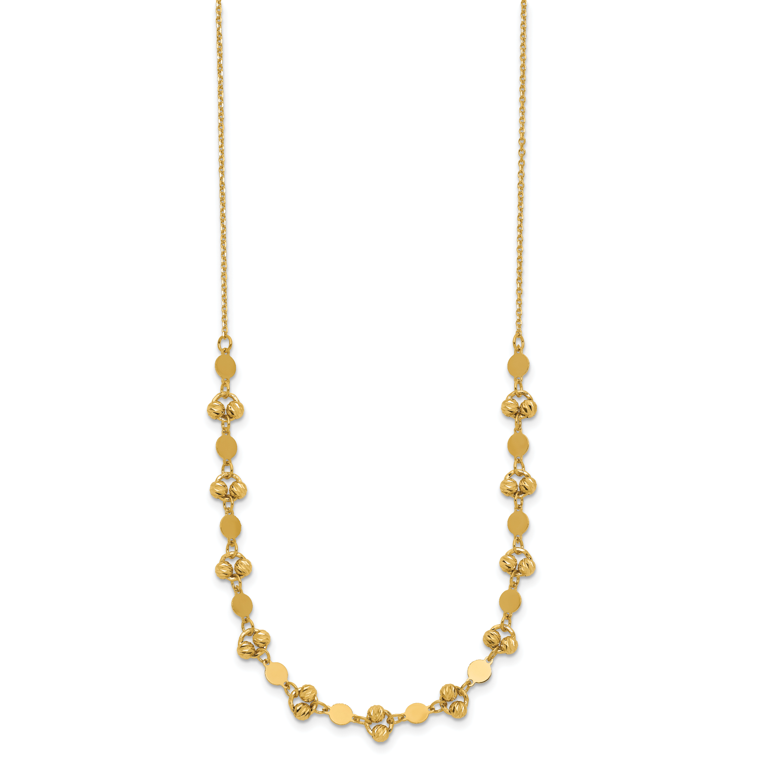 14K Polished D/C Beaded Fancy Circles w/ 1in Ext. Necklace
