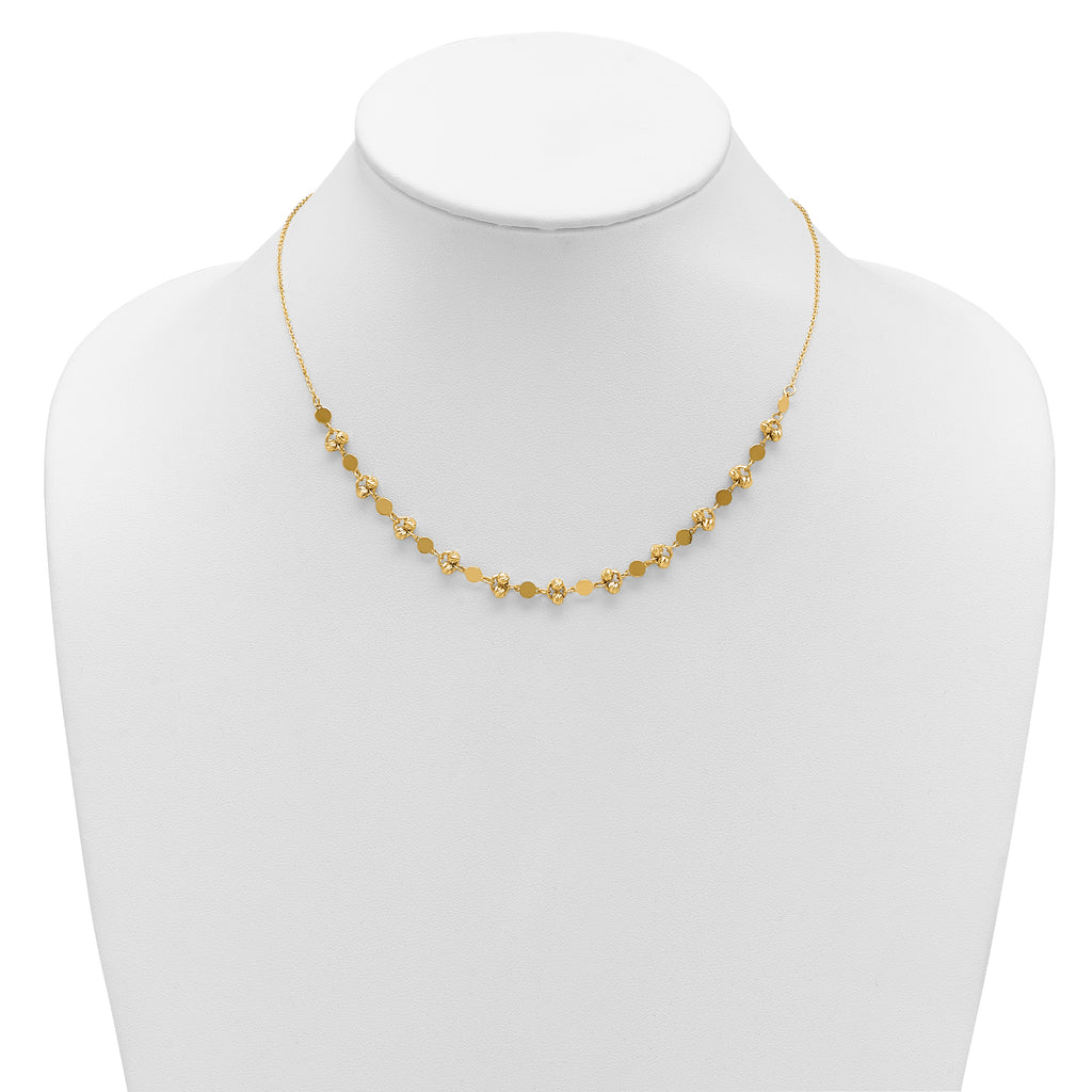 14K Polished D/C Beaded Fancy Circles w/ 1in Ext. Necklace