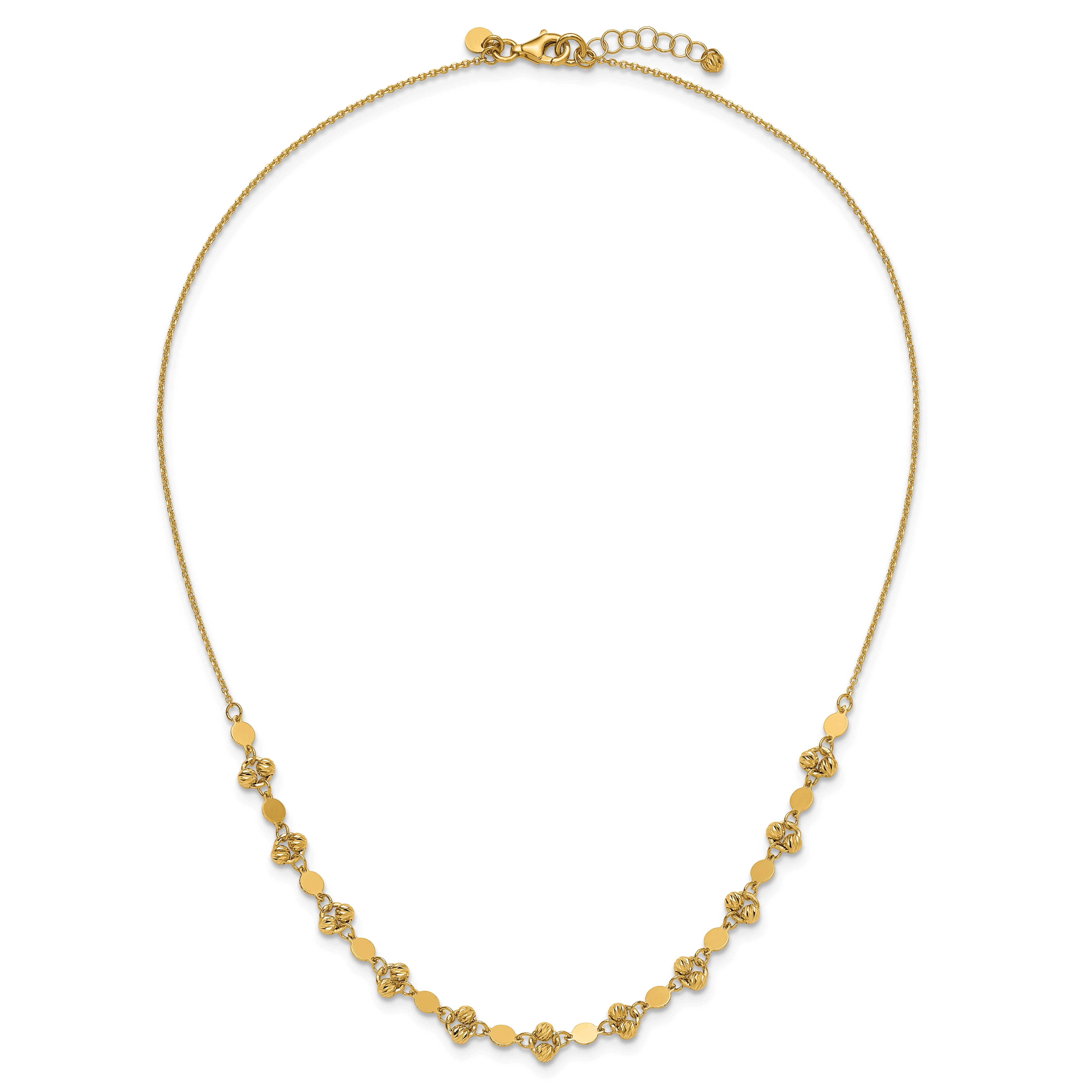 14K Polished D/C Beaded Fancy Circles w/ 1in Ext. Necklace