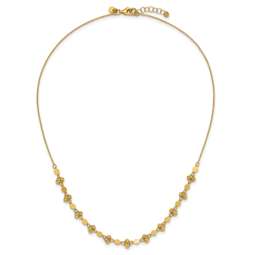 14K Polished D/C Beaded Fancy Circles w/ 1in Ext. Necklace