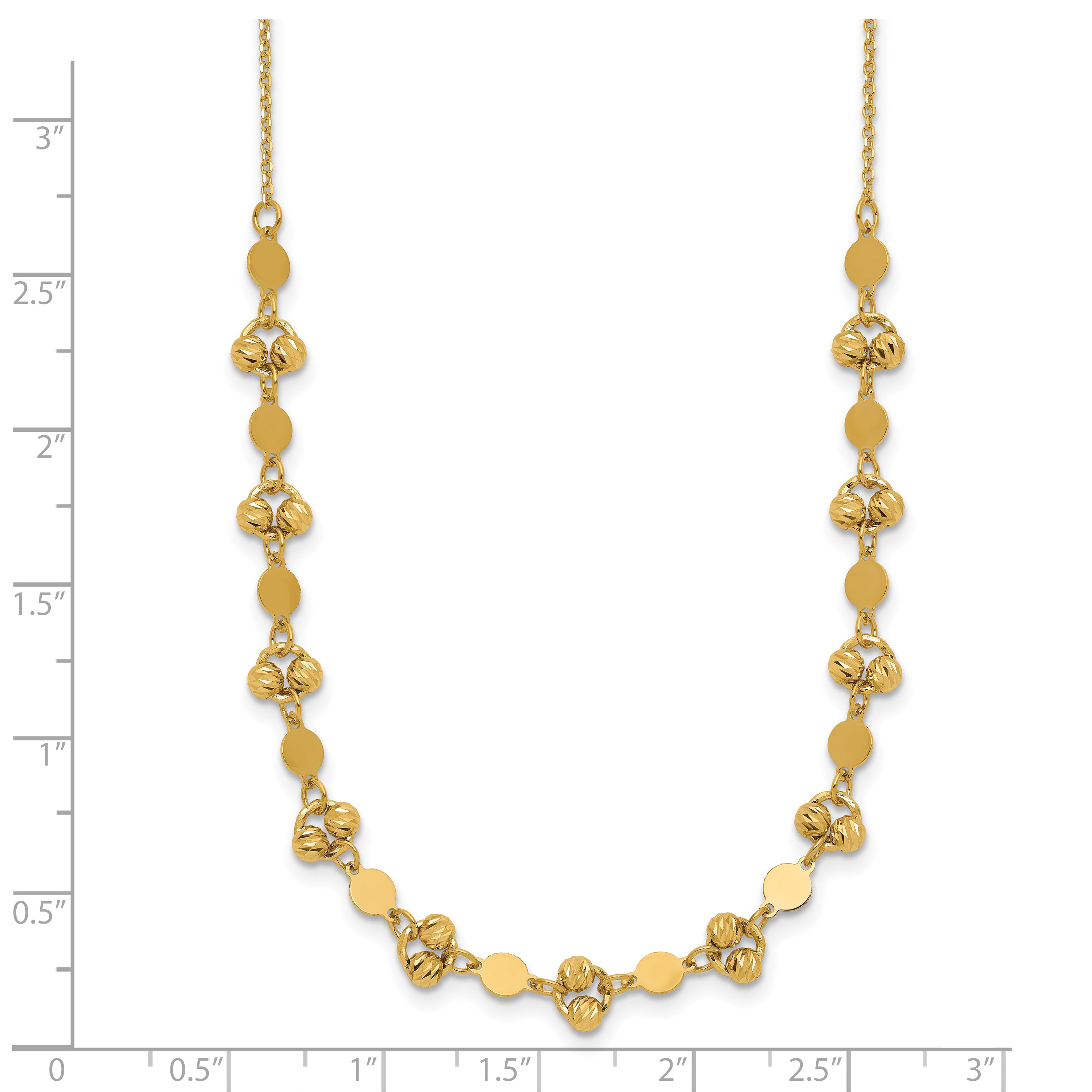 14K Polished D/C Beaded Fancy Circles w/ 1in Ext. Necklace