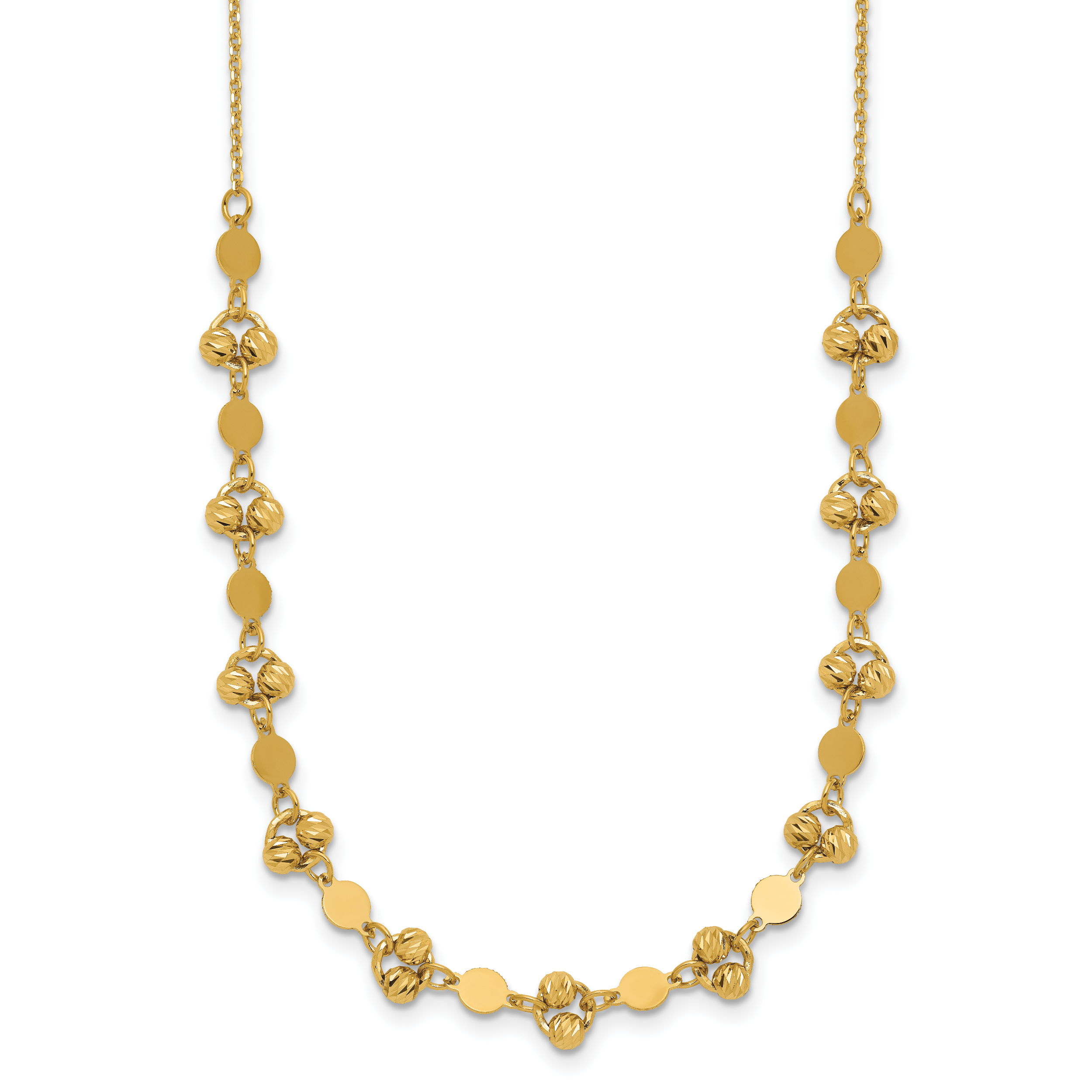 14K Polished D/C Beaded Fancy Circles w/ 1in Ext. Necklace