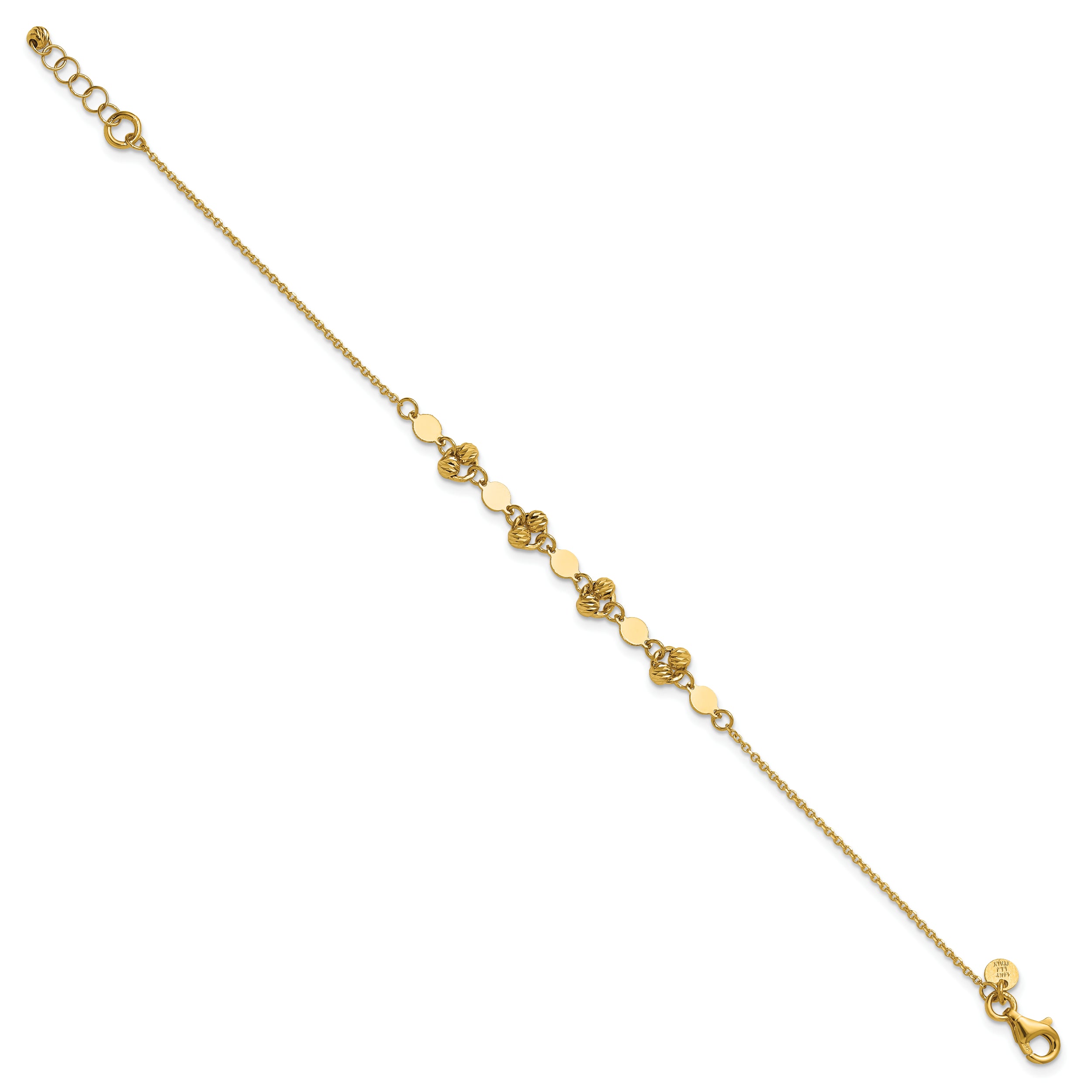 14K Polished D/C Beaded Fancy Circles w/.5in Ext. Bracelet