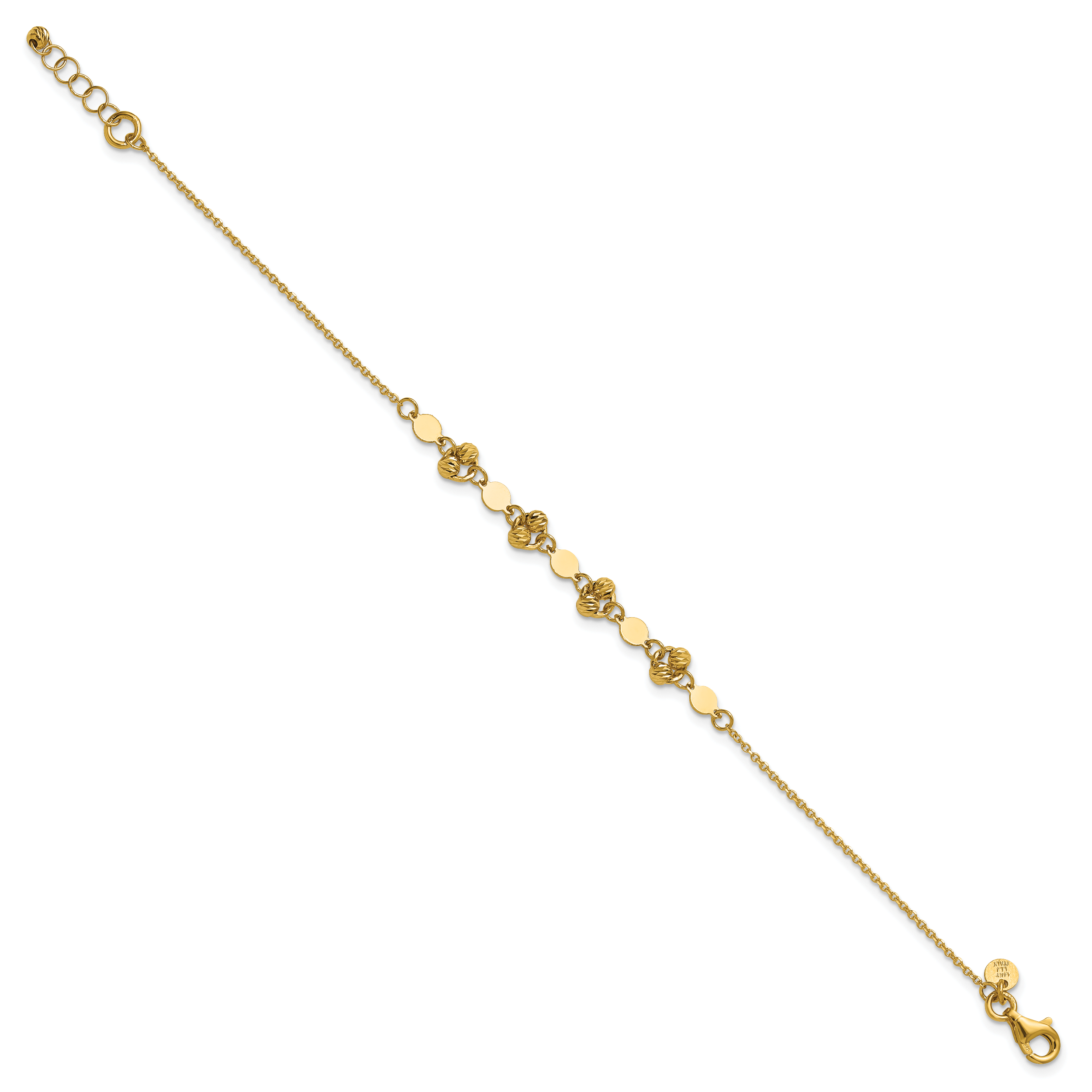 14K Polished D/C Beaded Fancy Circles w/.5in Ext. Bracelet Secondary image