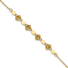 14K Polished D/C Beaded Fancy Circles w/.5in Ext. Bracelet