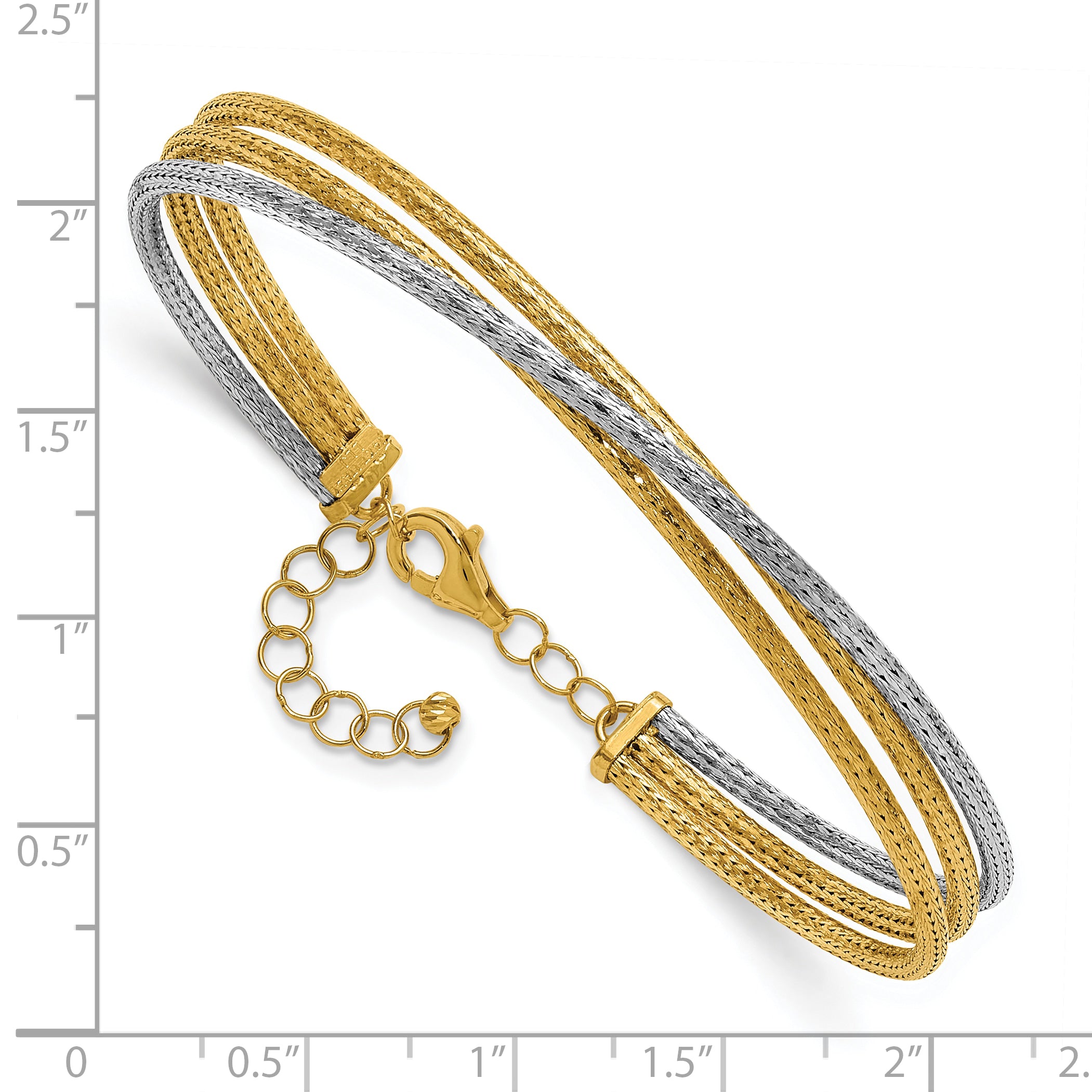 14KTT Polished & Textured Fancy 3-Wire w/ 1in Ext. Bangle