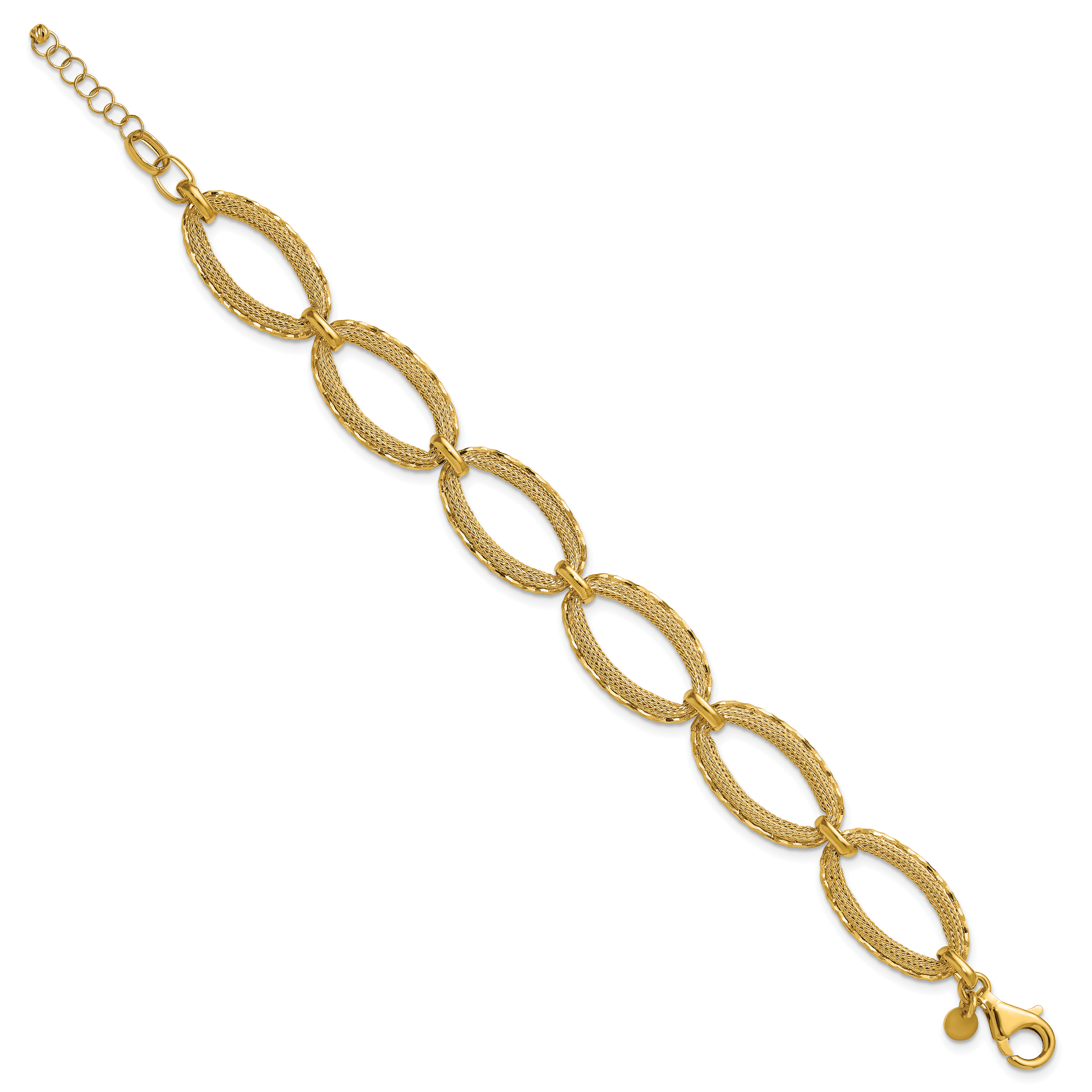 14K Polished/Texture/Dia-cut Ovals w/1in Ext. Bracelet Secondary image