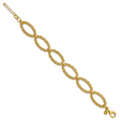 14K Polished/Texture/Dia-cut Ovals w/1in Ext. Bracelet