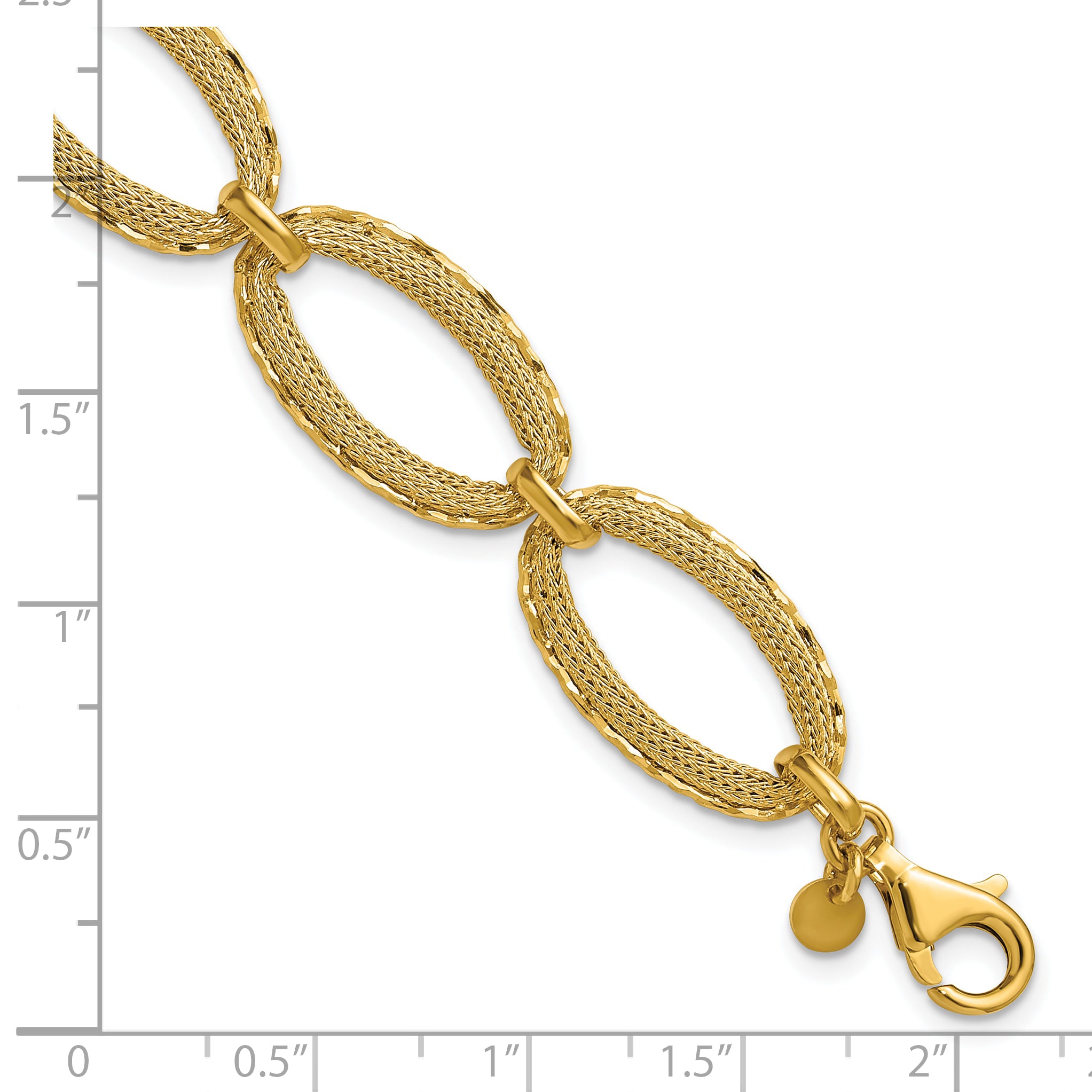 14K Polished/Texture/Dia-cut Ovals w/1in Ext. Bracelet