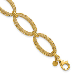 14K Polished/Texture/Dia-cut Ovals w/1in Ext. Bracelet