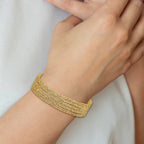 14K Textured Fancy Mesh Multi-strand w/.75in Ext. Bracelet