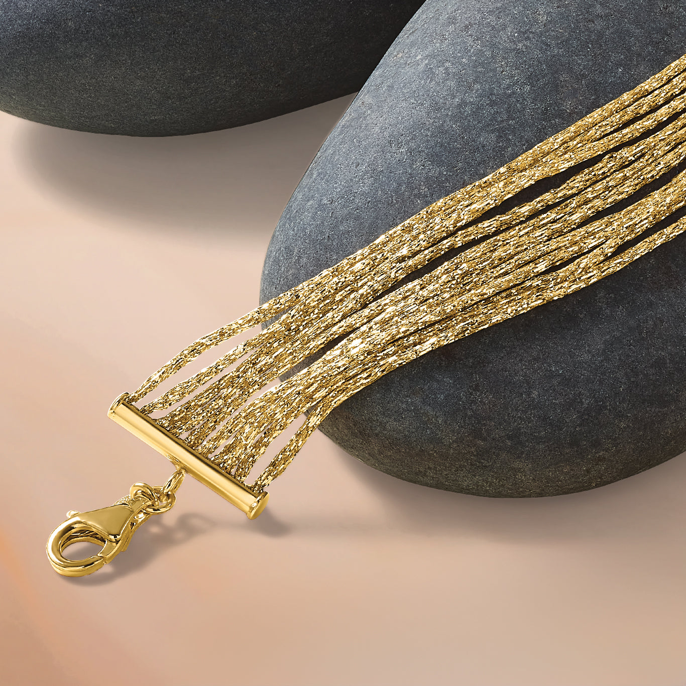 14K Textured Fancy Mesh Multi-strand w/.75in Ext. Bracelet