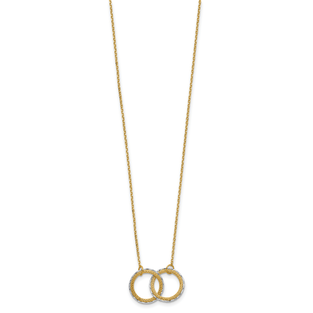14KTT Pol/Texture/Dia-cut Circles w/ 2in Ext. Necklace