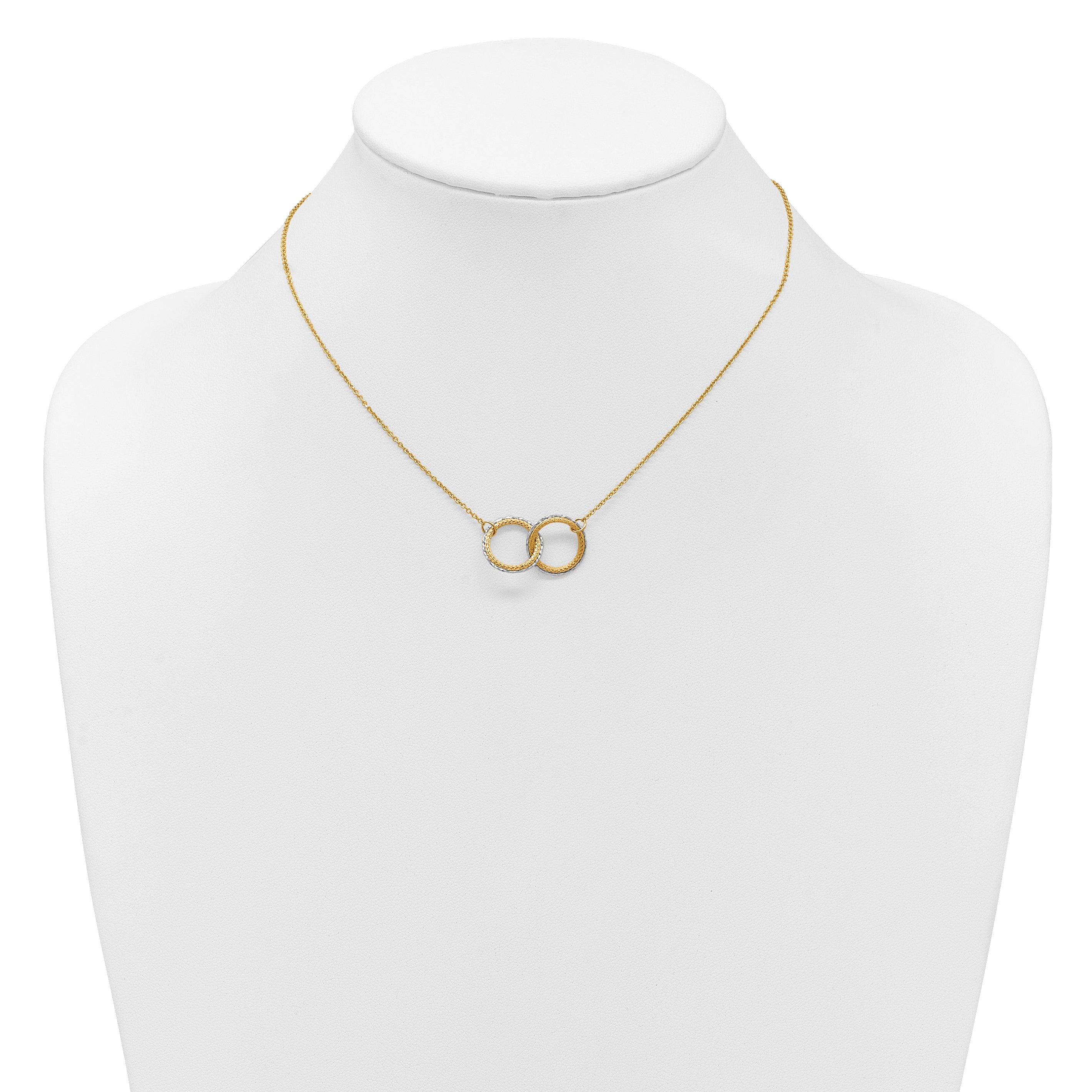 14KTT Pol/Texture/Dia-cut Circles w/ 2in Ext. Necklace